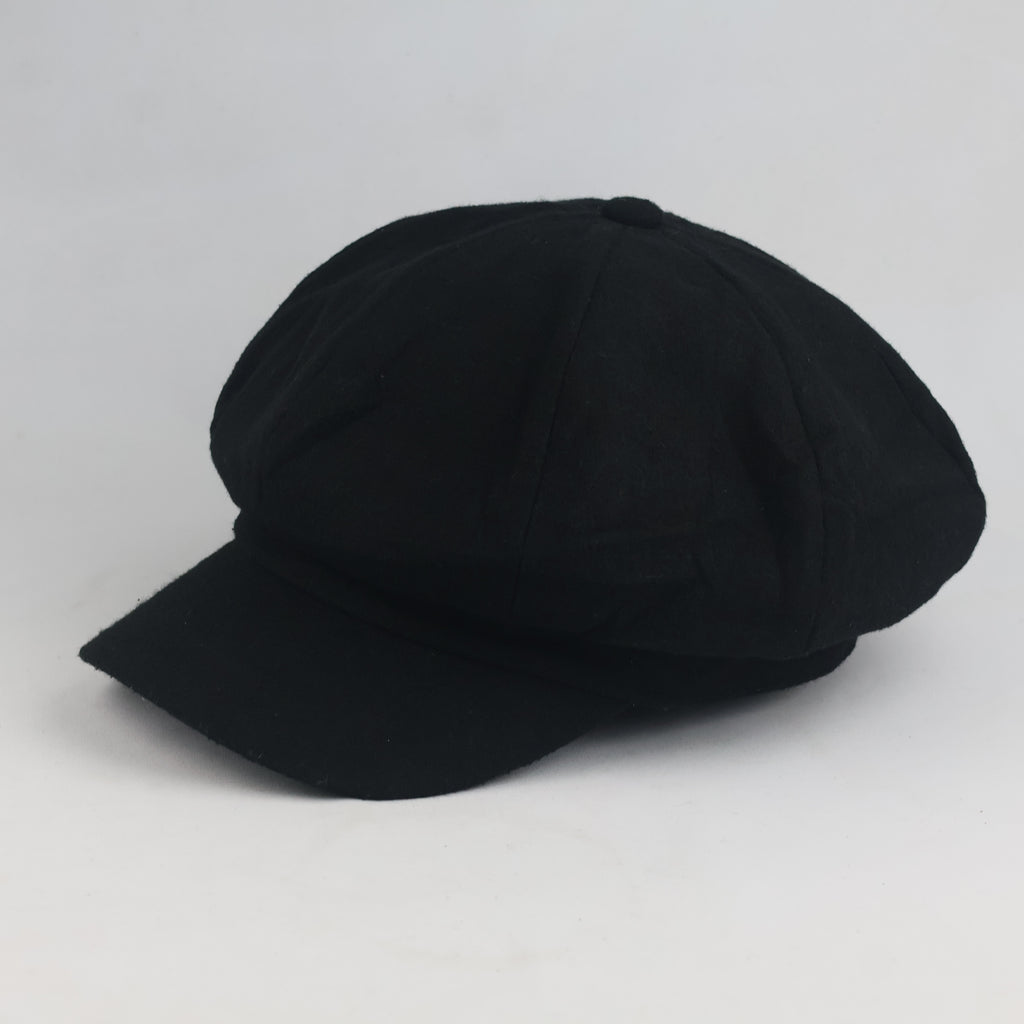 thrifted Vintage Baker Boy Hat Solid Black Cabbie Cap (57-59) | 10351