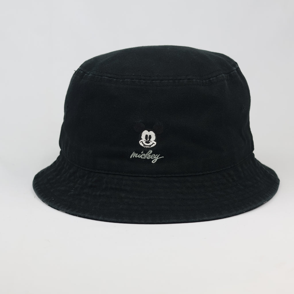 Thrifted Mickey Mouse Embroidered Black Cotton Bucket Cap