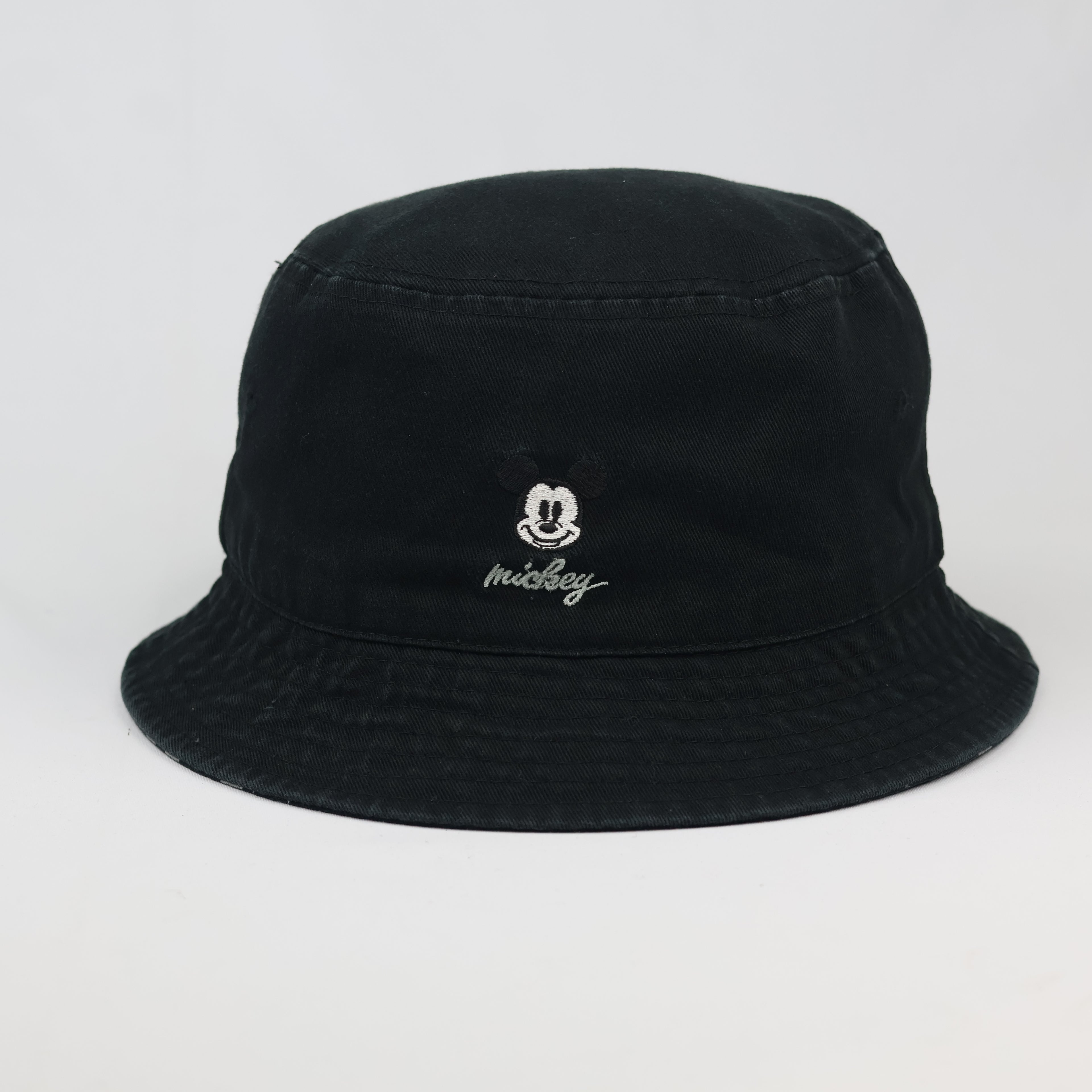 Thrifted Mickey Mouse Embroidered Black Cotton Bucket Cap