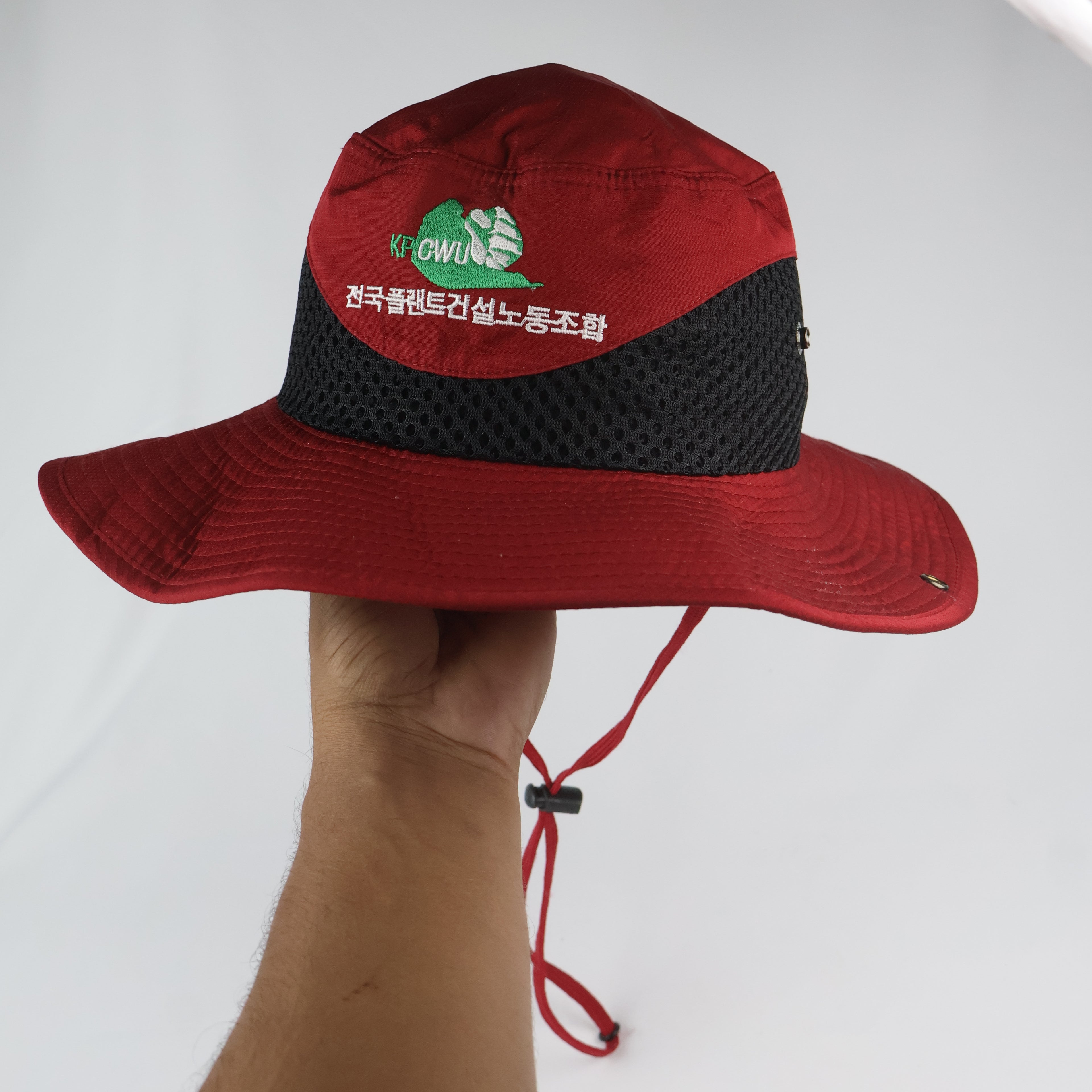 Thrifted Mesh Boonie Hat with Snaps - Red/Black (58-60cm)