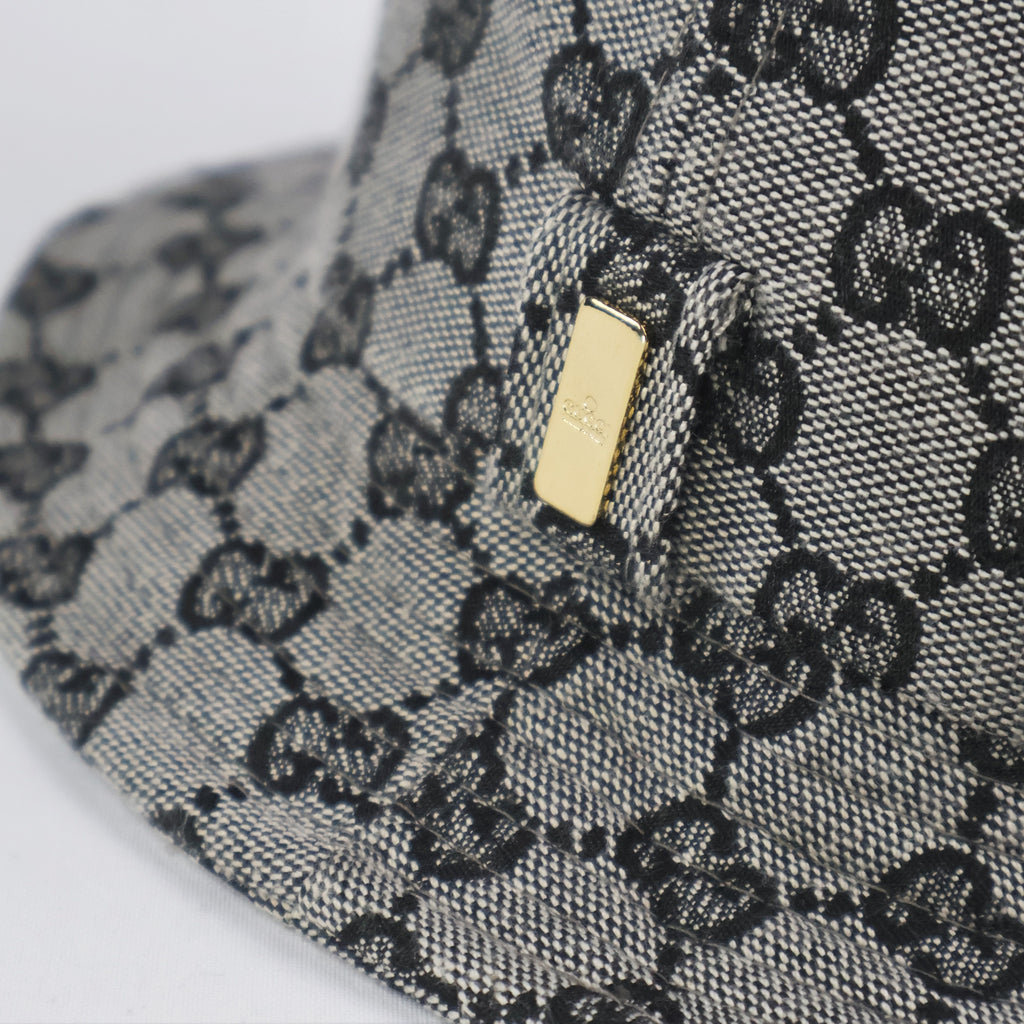 Gucci Made in Italy GG Logo Bucket Thrifted Hat with Gold-Tone Hardware