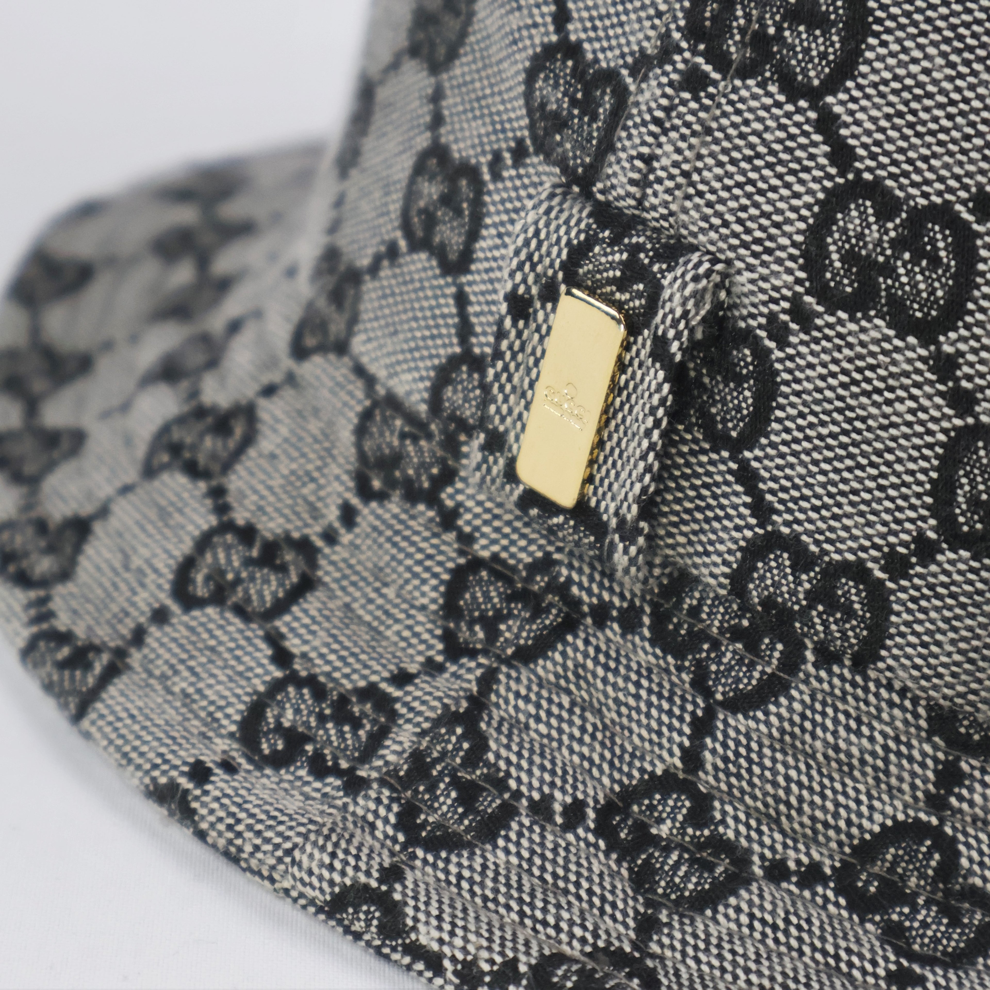 Gucci Made in Italy GG Logo Bucket Thrifted Hat with Gold-Tone Hardware