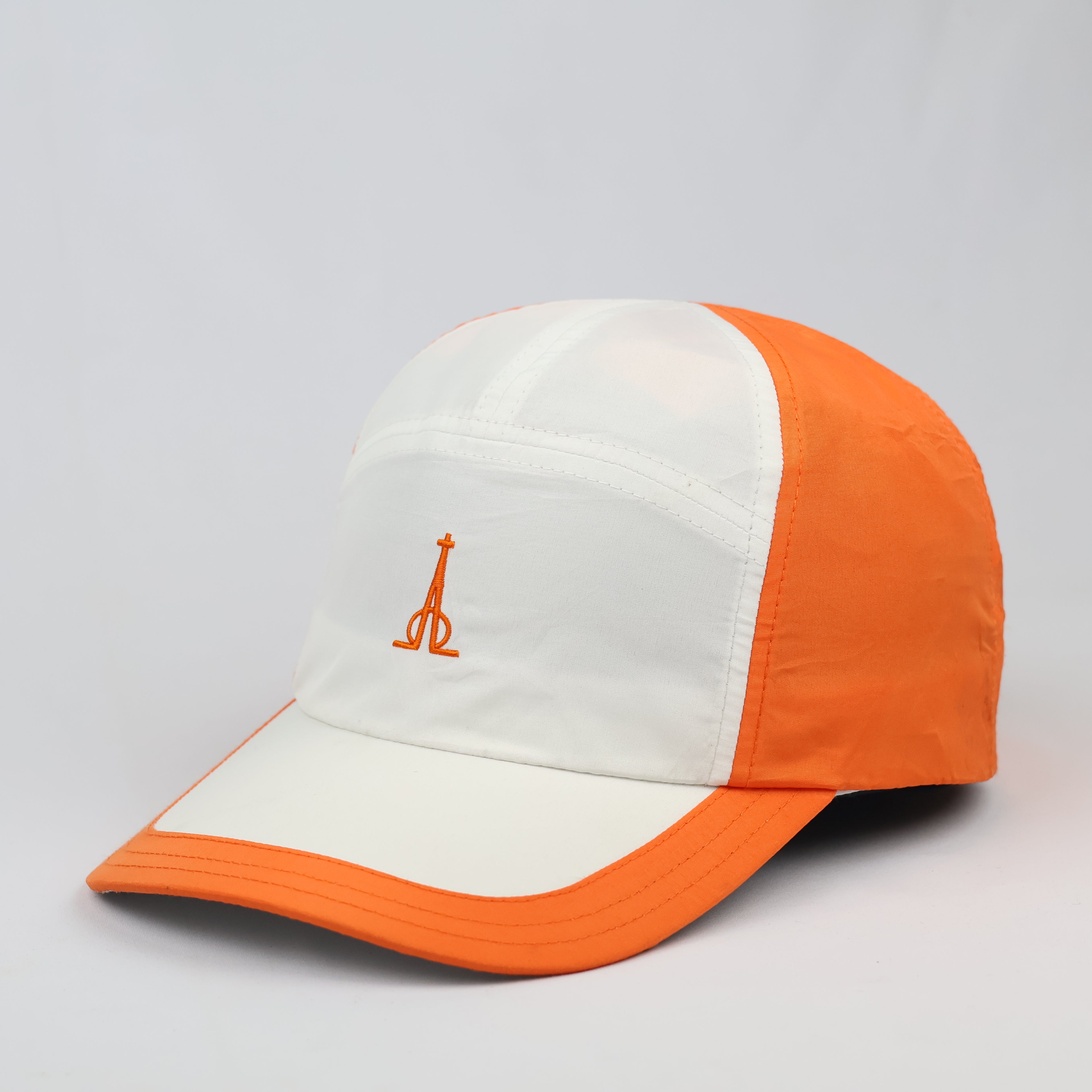 Retro Orange 5-Panel Strapback Cap with Tower Emblem