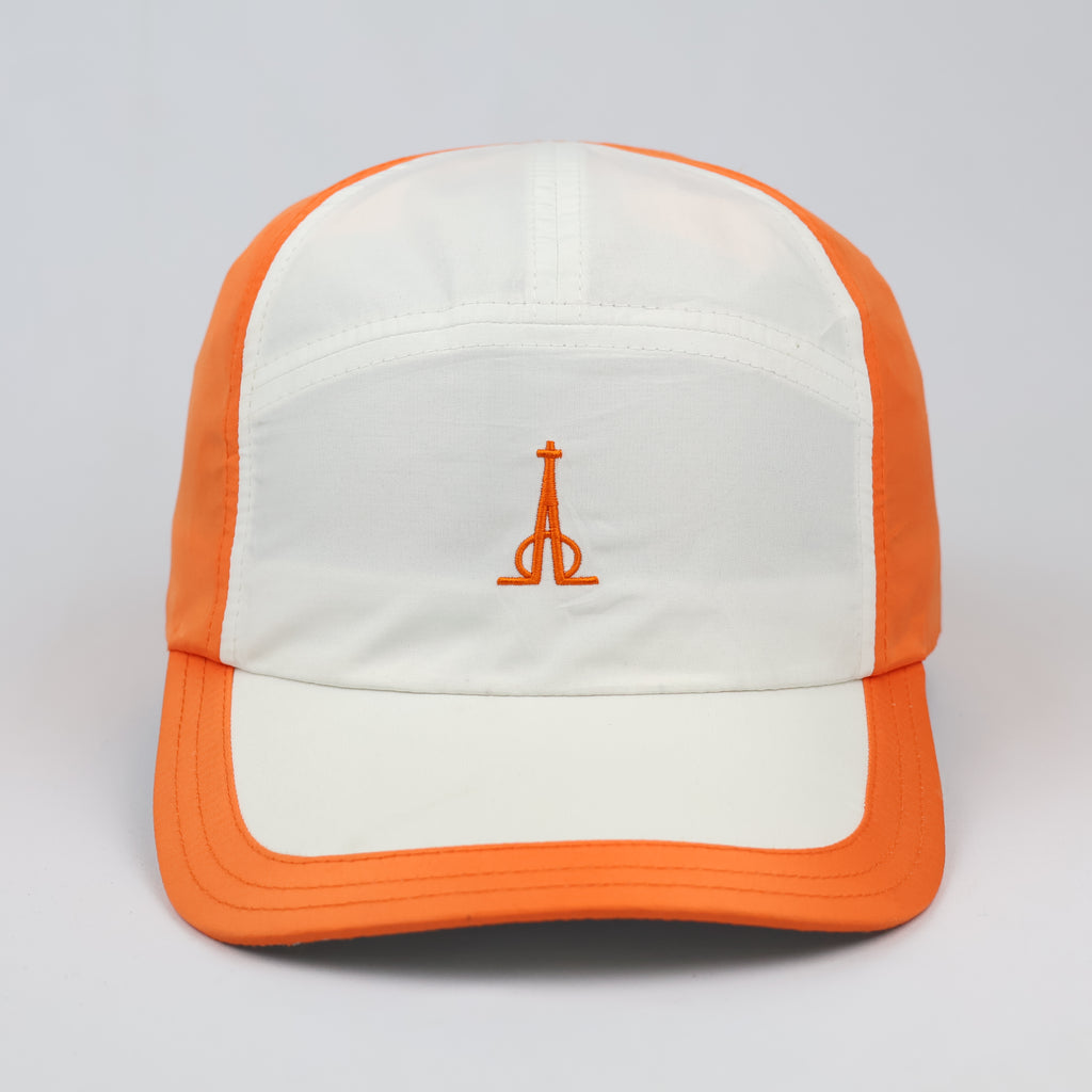 Retro Orange 5-Panel Strapback Cap with Tower Emblem