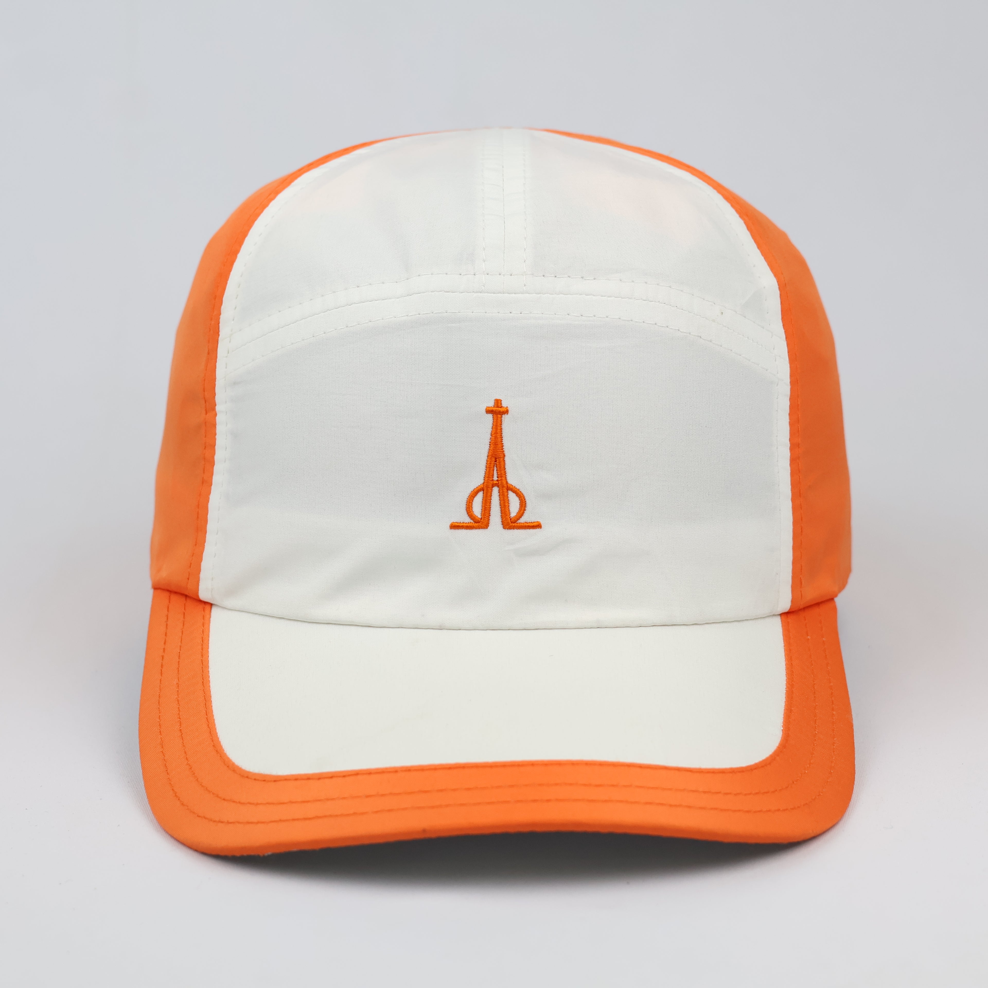 Retro Orange 5-Panel Strapback Cap with Tower Emblem