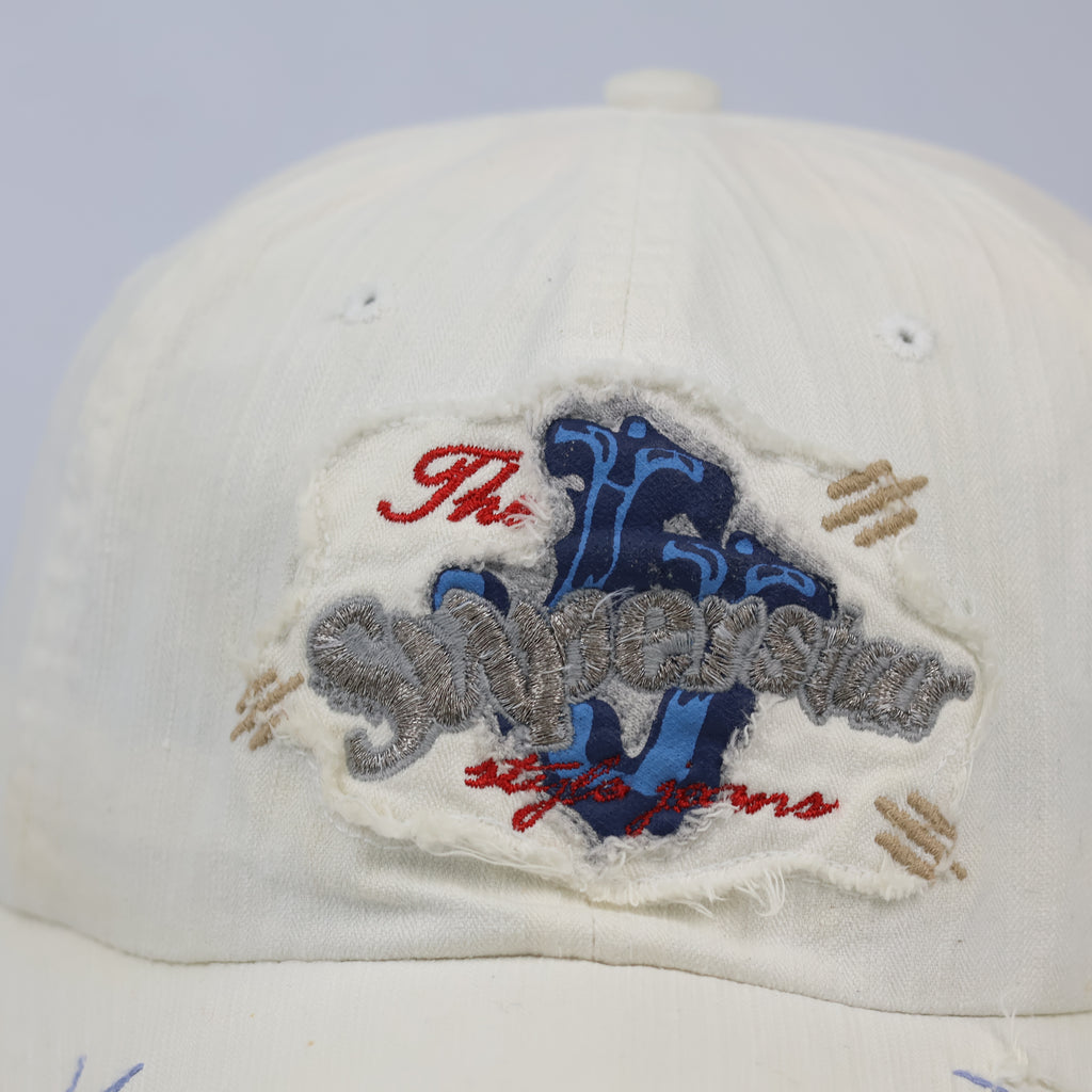Thrifted Y2K Style Distressed Graphic Cream Dad Hat