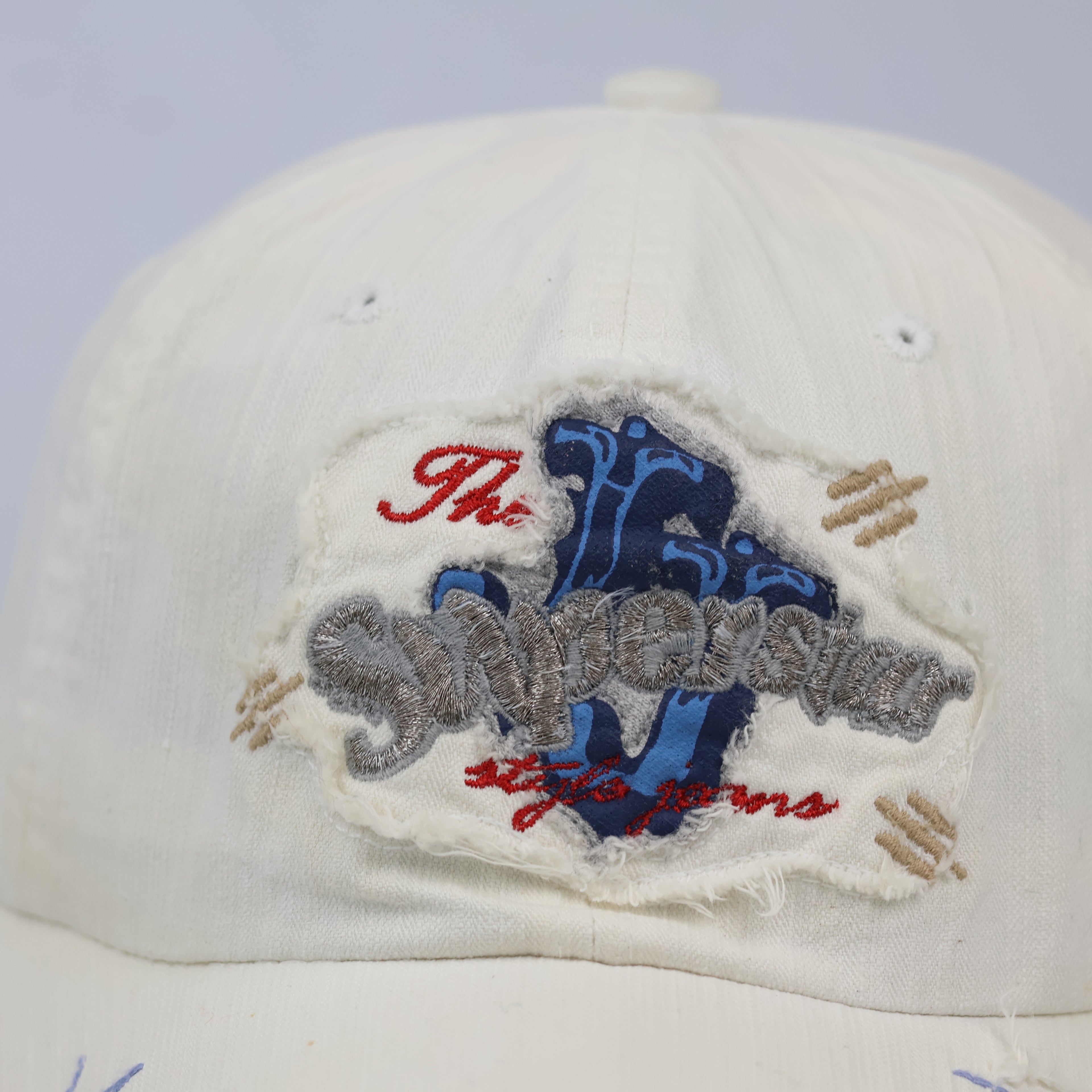 Thrifted Y2K Style Distressed Graphic Cream Dad Hat