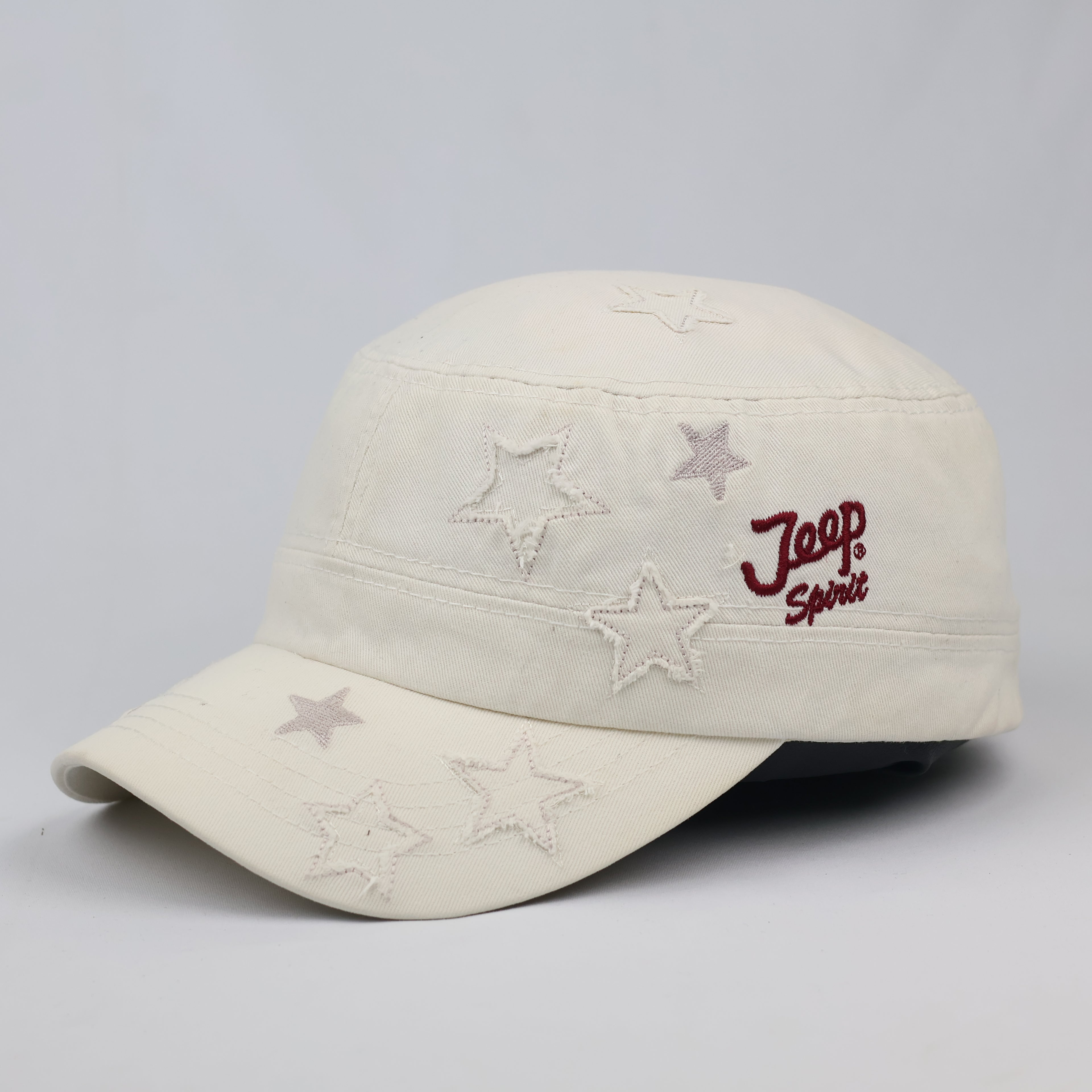 Thrifted Jeep Spirit Embroidered Star Cream Army Style Hat