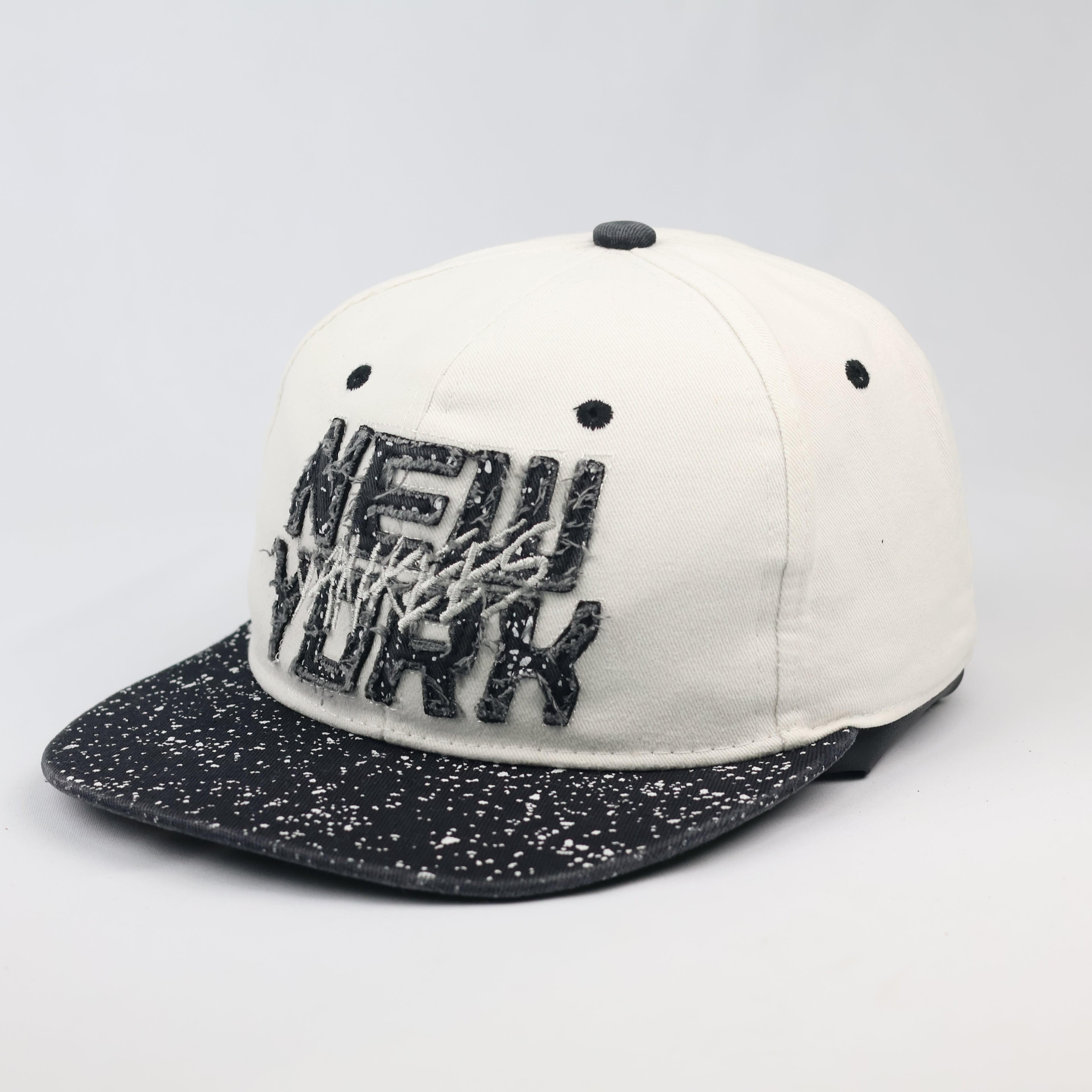 Thrifted NY Spellout Speckled Paint Splatter Flat Brim Cap