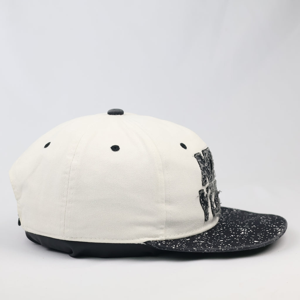 Thrifted NY Spellout Speckled Paint Splatter Flat Brim Cap