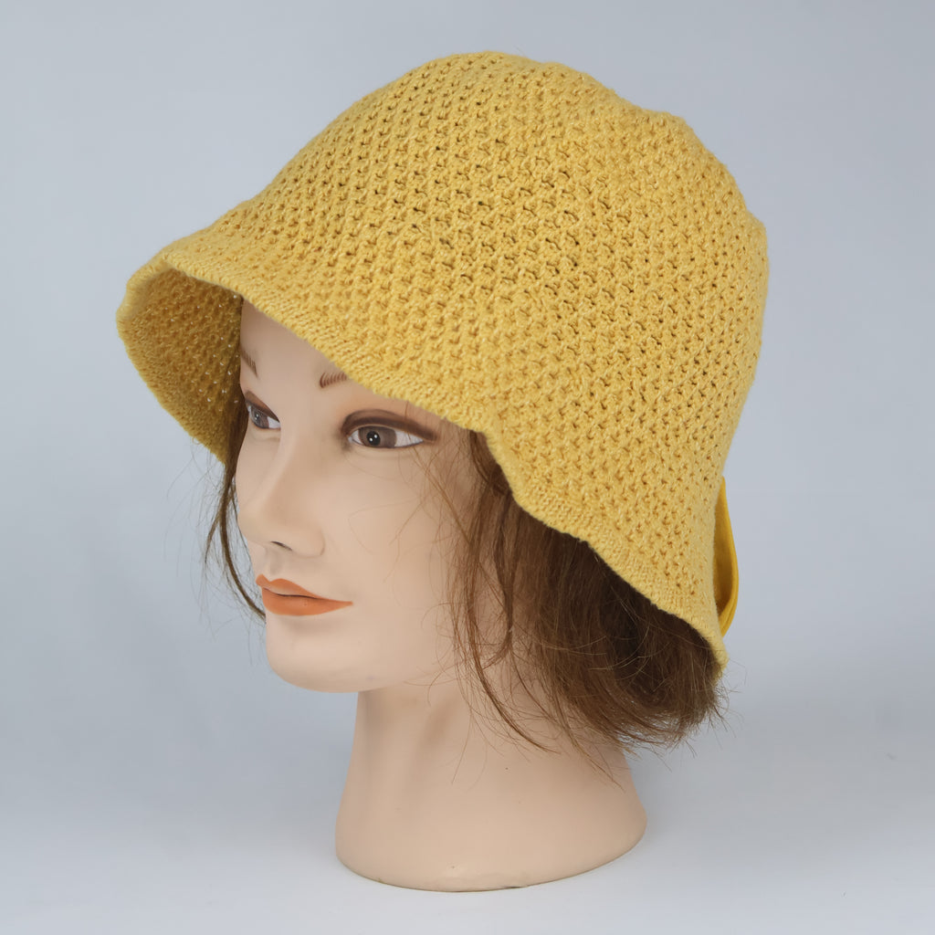 Adorable Mustard Yellow Crochet Hat | Girls' Summer Cloche with Bow