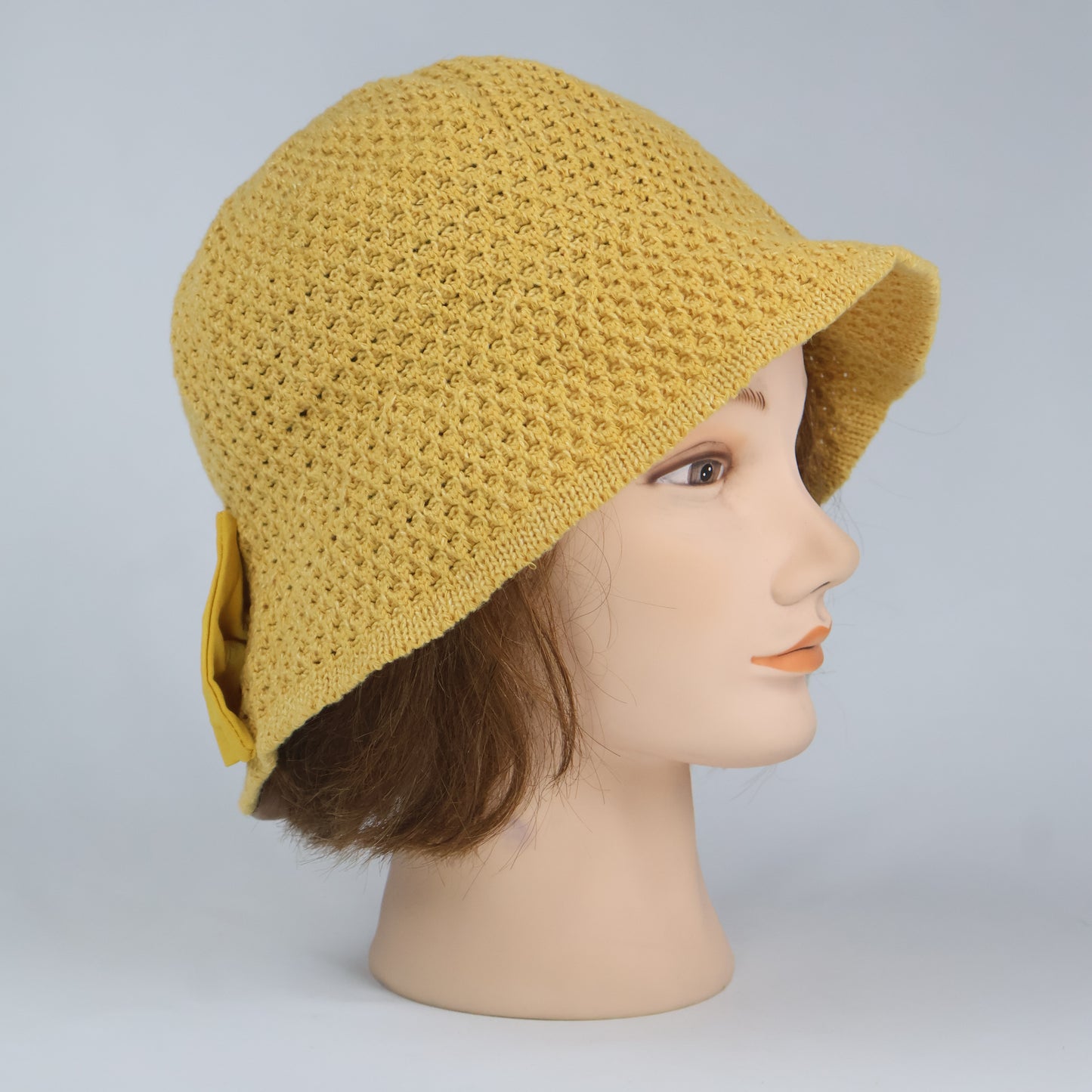 Adorable Mustard Yellow Crochet Hat | Girls' Summer Cloche with Bow