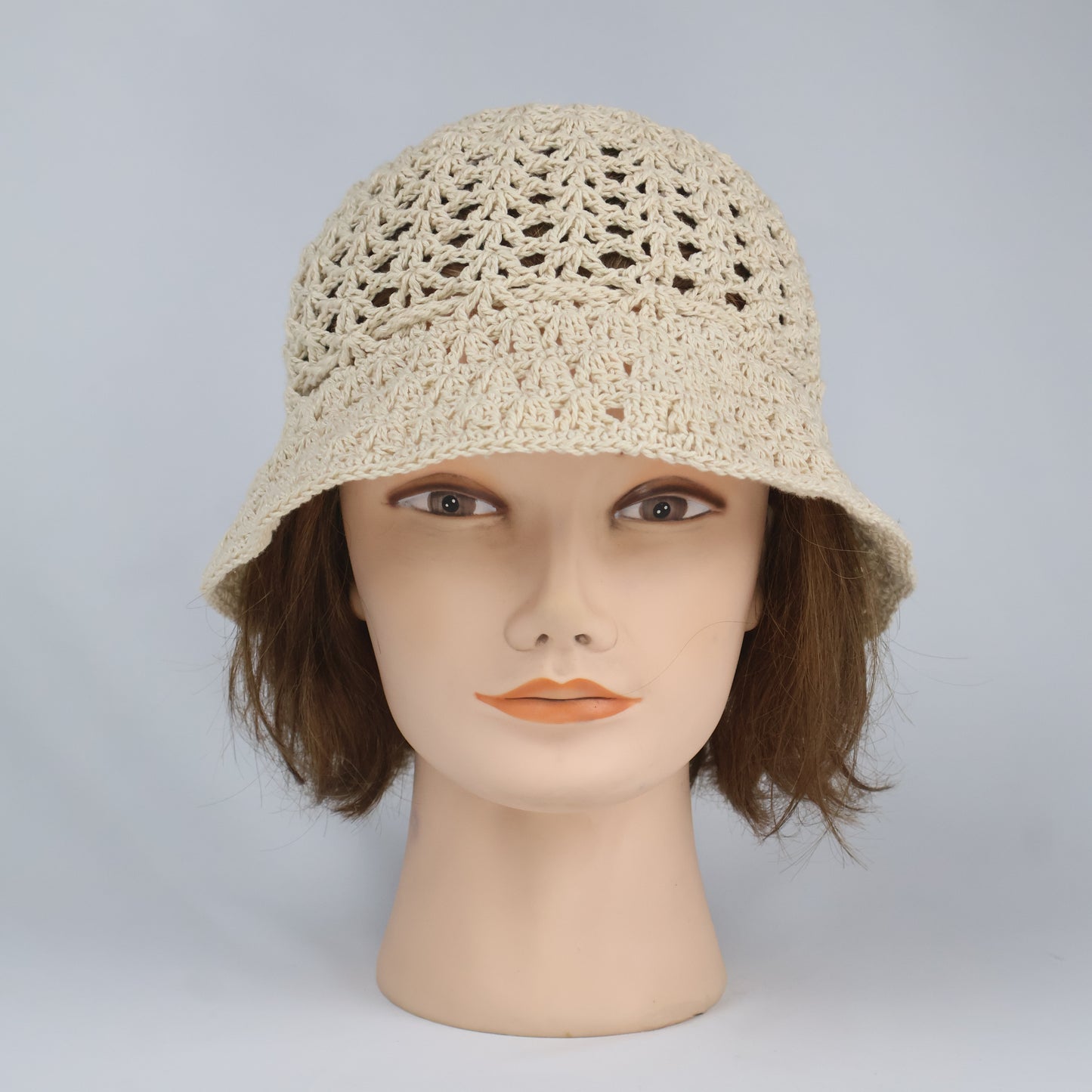 Hand-Woven Style Crochet Bucket Hat - Ecru/Beige (One Size)
