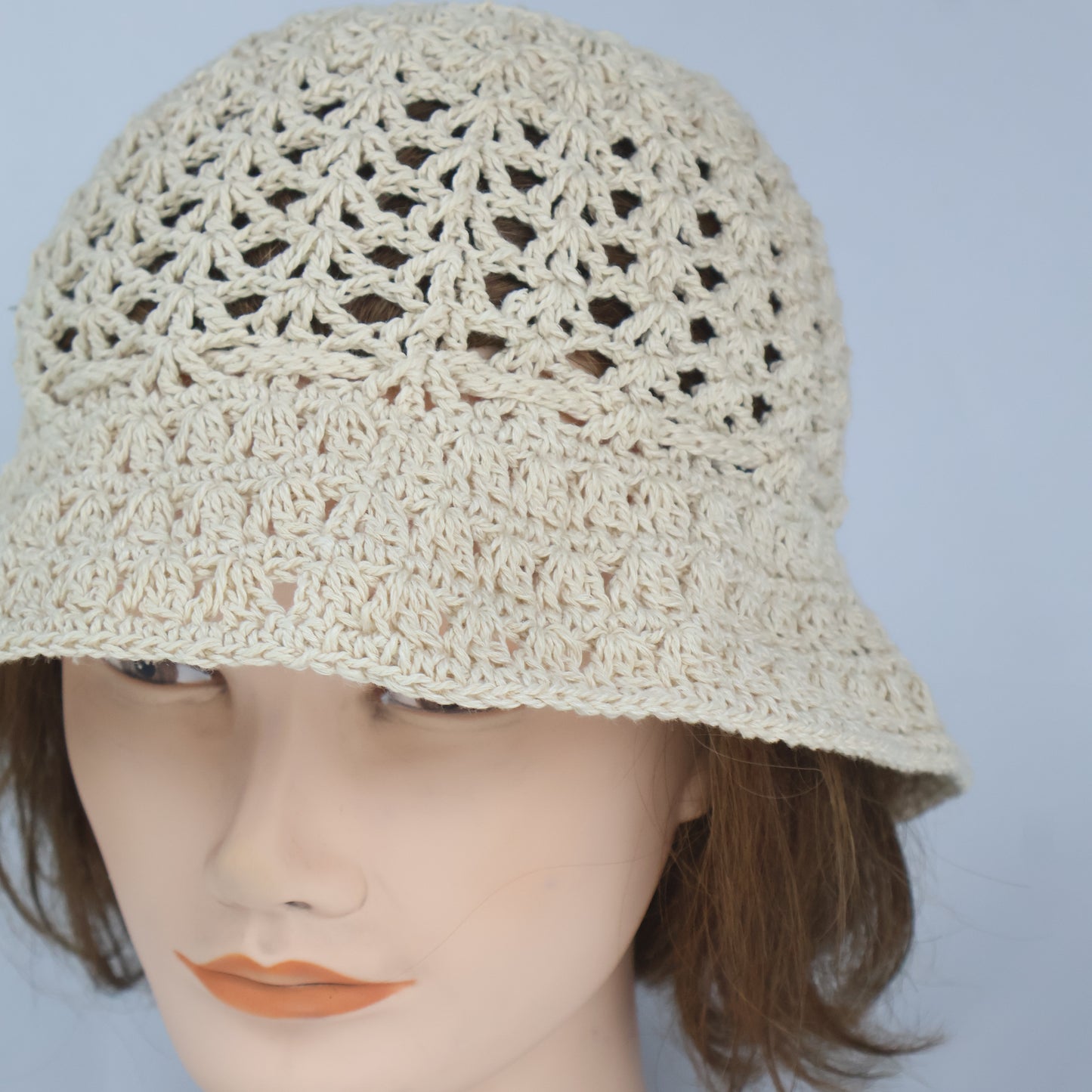 Hand-Woven Style Crochet Bucket Hat - Ecru/Beige (One Size)