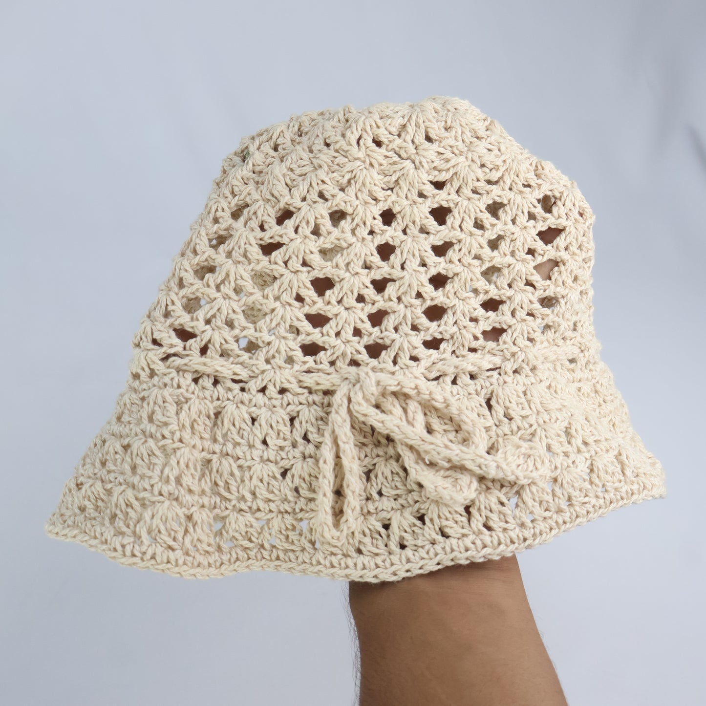 Hand-Woven Style Crochet Bucket Hat - Ecru/Beige (One Size)