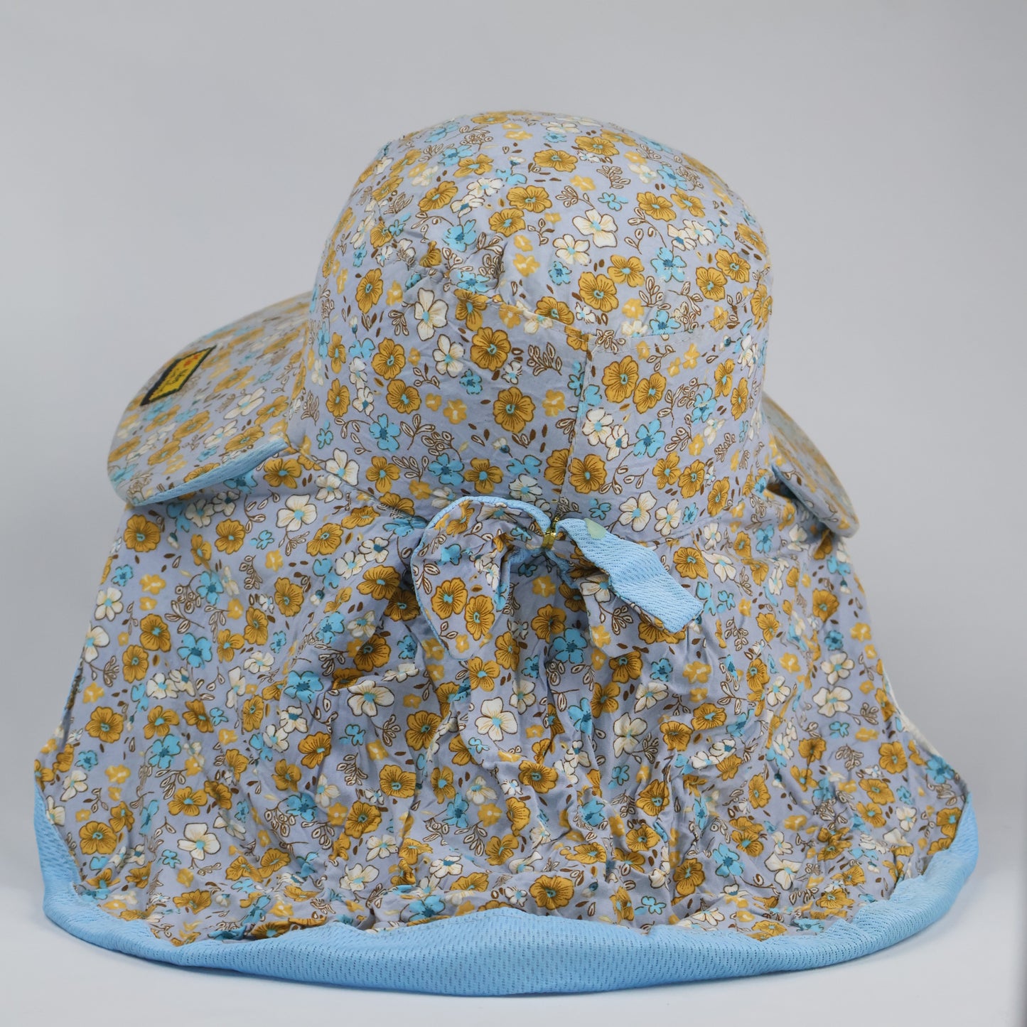 Blue Floral Wide-Brim Hat with Detachable Face & Neck Cove