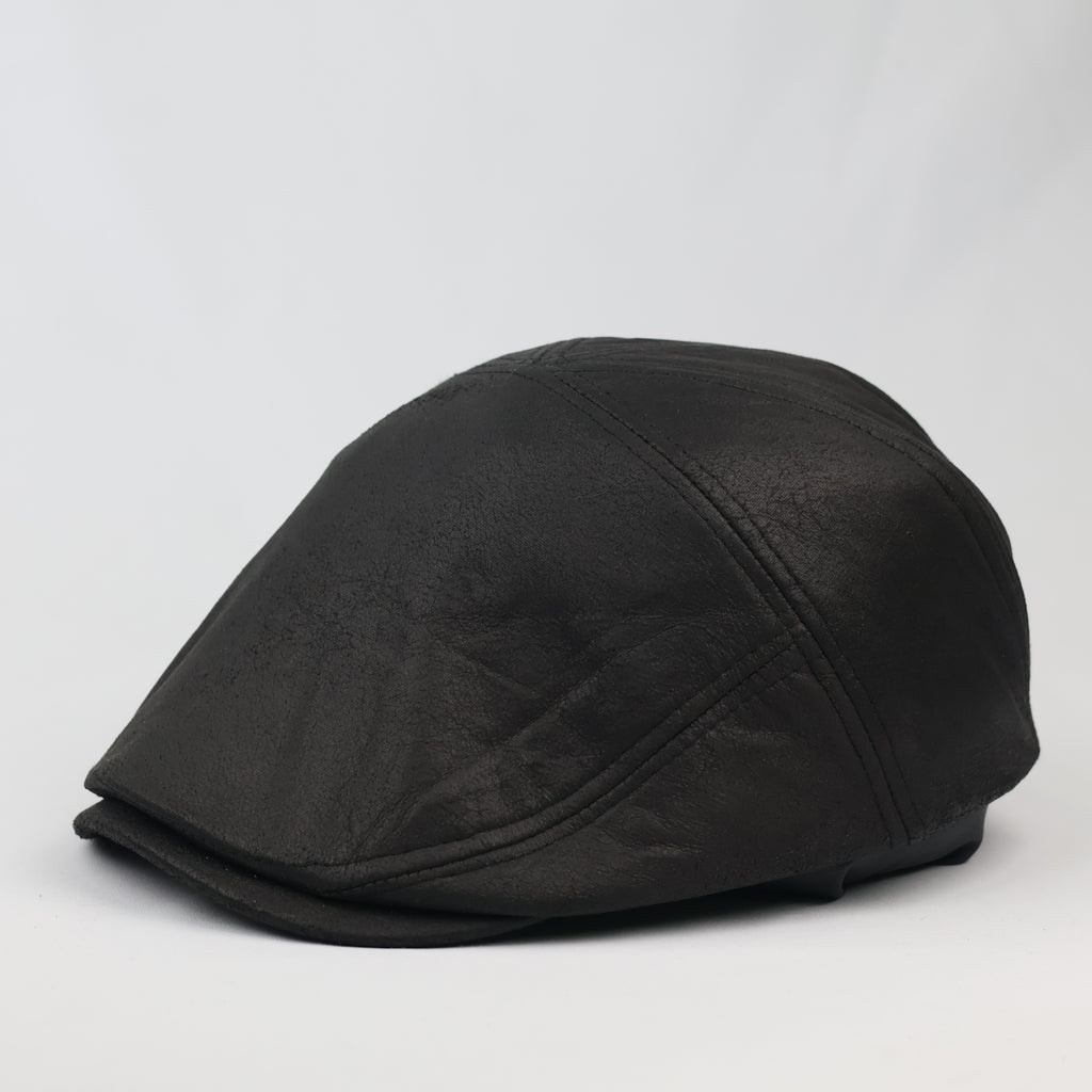 Vintage Hologramme Black Faux Leather Flat Cap - Size 58 cm