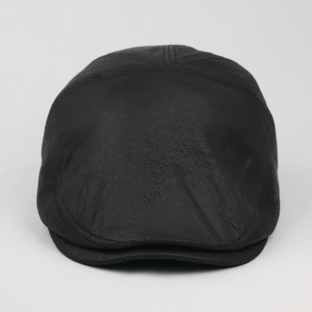 Vintage Hologramme Black Faux Leather Flat Cap - Size 58 cm