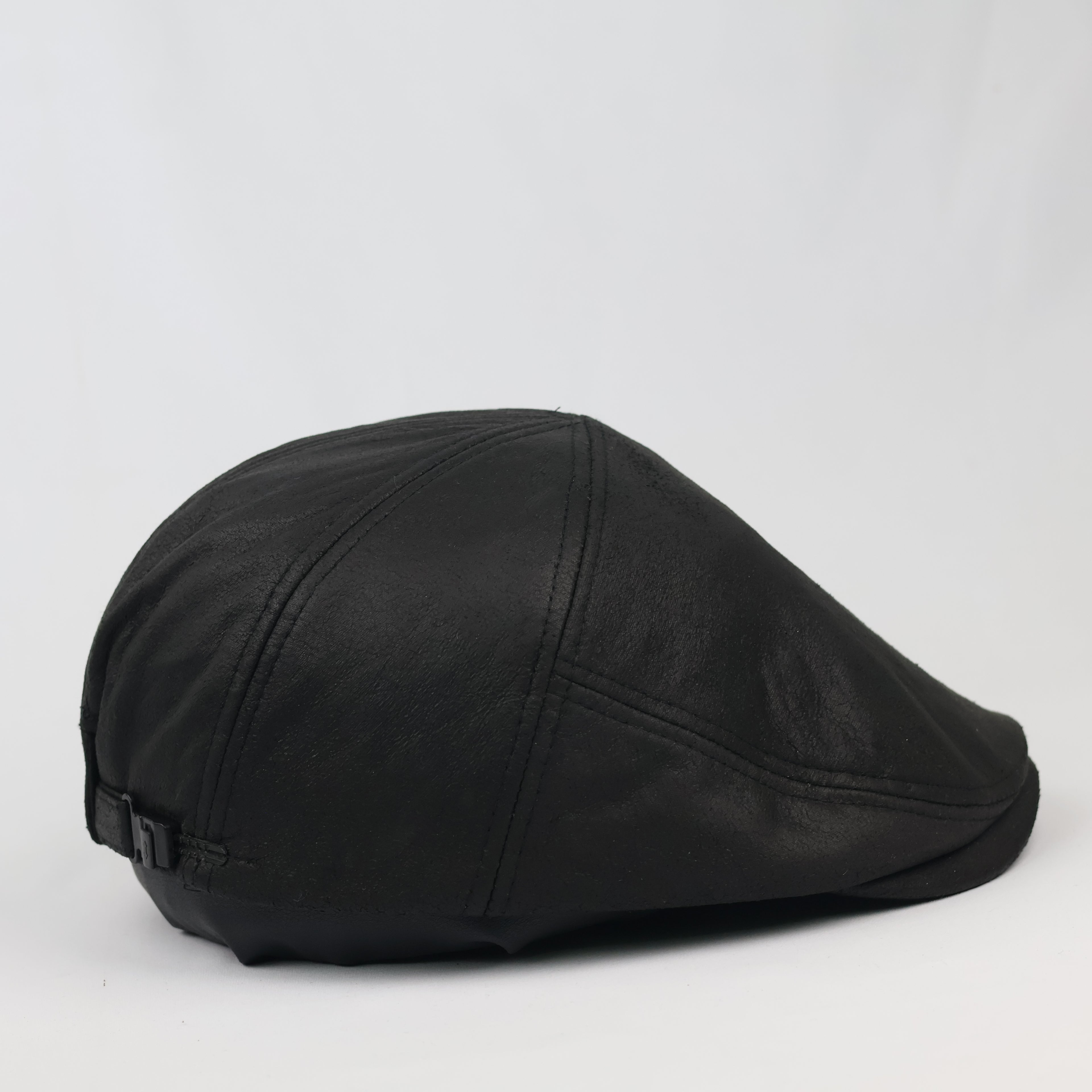 Vintage Hologramme Black Faux Leather Flat Cap - Size 58 cm