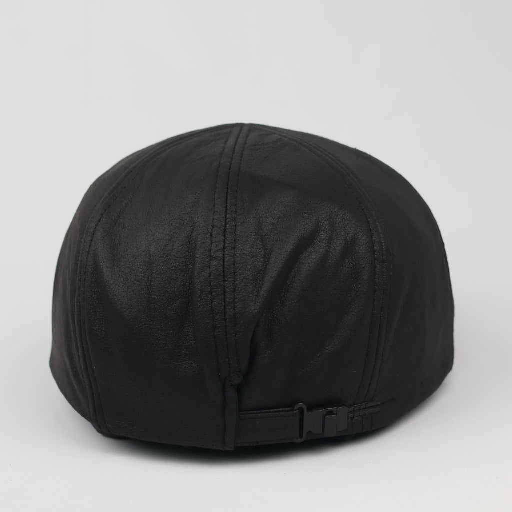 Vintage Hologramme Black Faux Leather Flat Cap - Size 58 cm