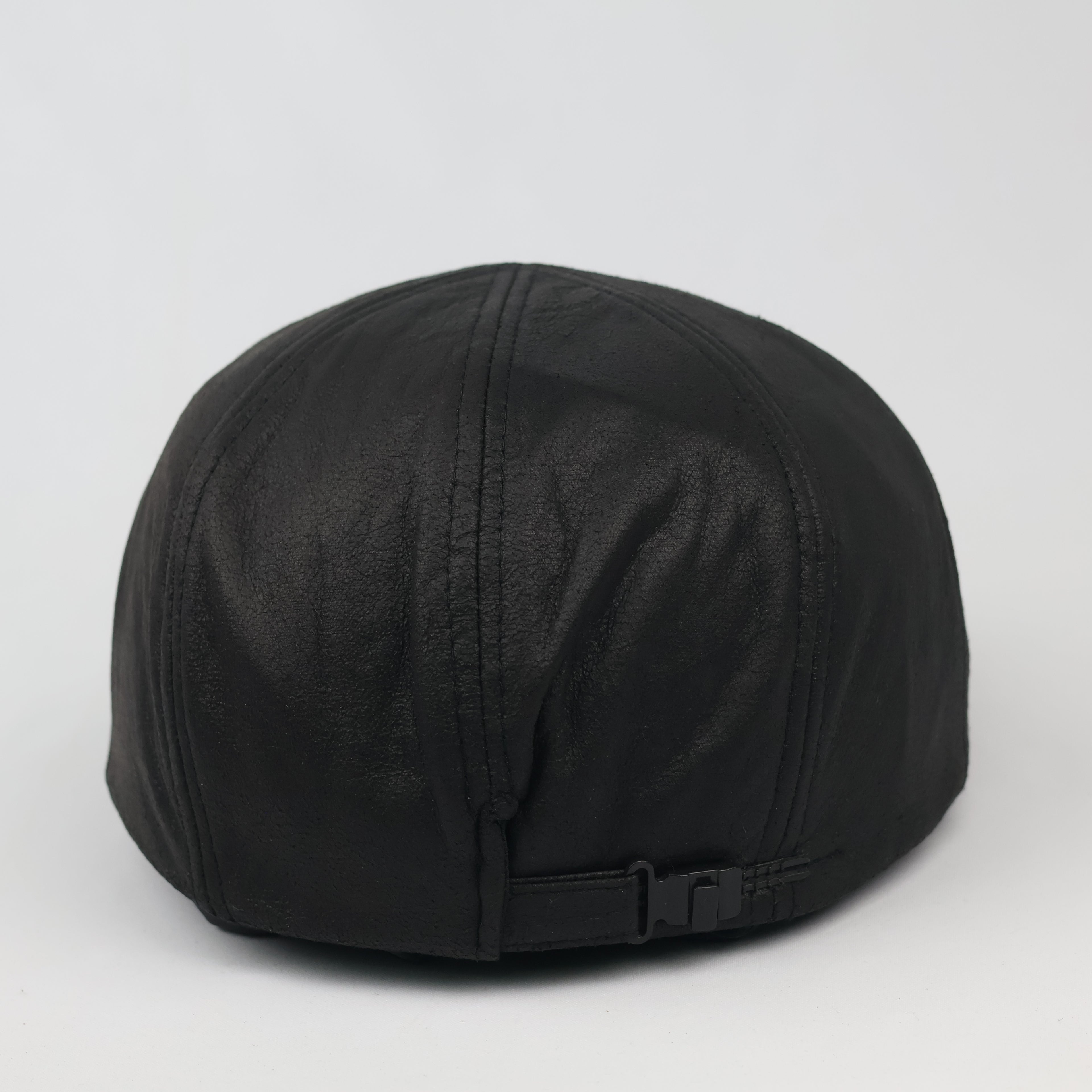 Vintage Hologramme Black Faux Leather Flat Cap - Size 58 cm