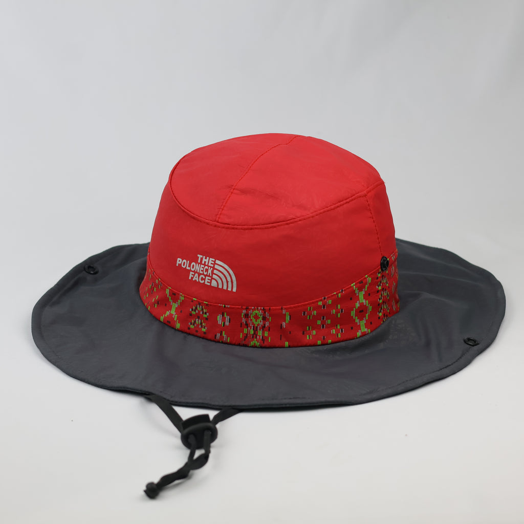 Thrifted Outdoor Wide Brim Sun Hat Red Grey Hiking Cap