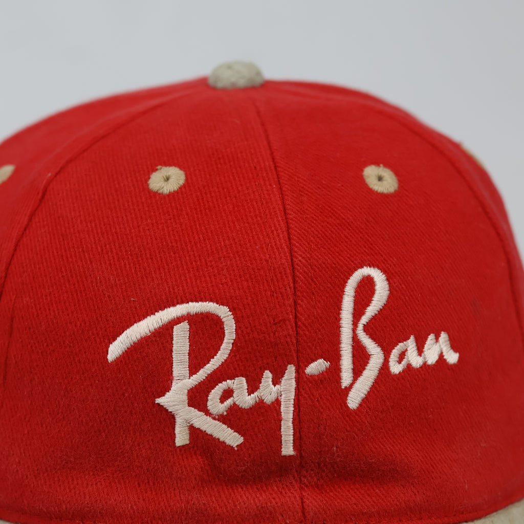 Thrifted Ray-Ban Spellout Logo Red Dad Hat with Suede Brim