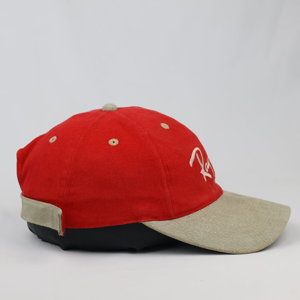 Thrifted Ray-Ban Spellout Logo Red Dad Hat with Suede Brim