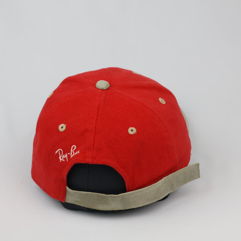 Thrifted Ray-Ban Spellout Logo Red Dad Hat with Suede Brim