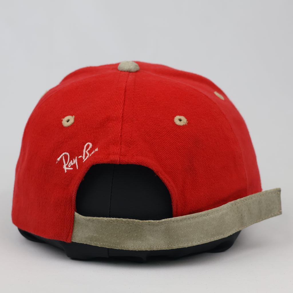 Thrifted Ray-Ban Spellout Logo Red Dad Hat with Suede Brim