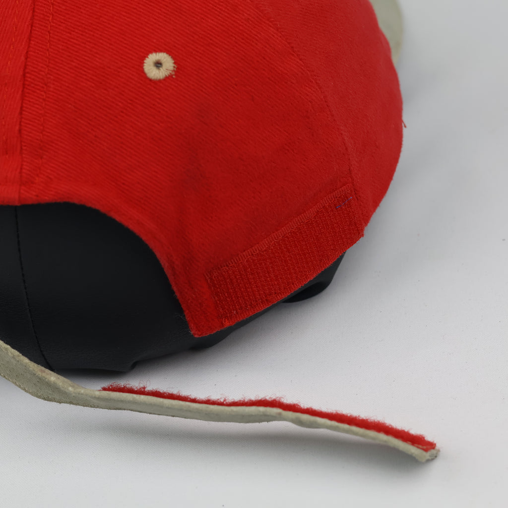Thrifted Ray-Ban Spellout Logo Red Dad Hat with Suede Brim