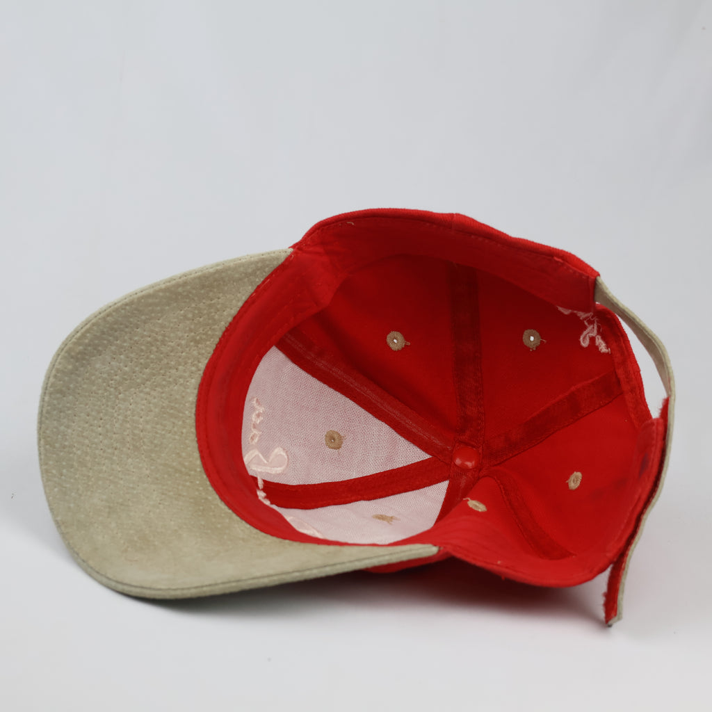 Thrifted Ray-Ban Spellout Logo Red Dad Hat with Suede Brim