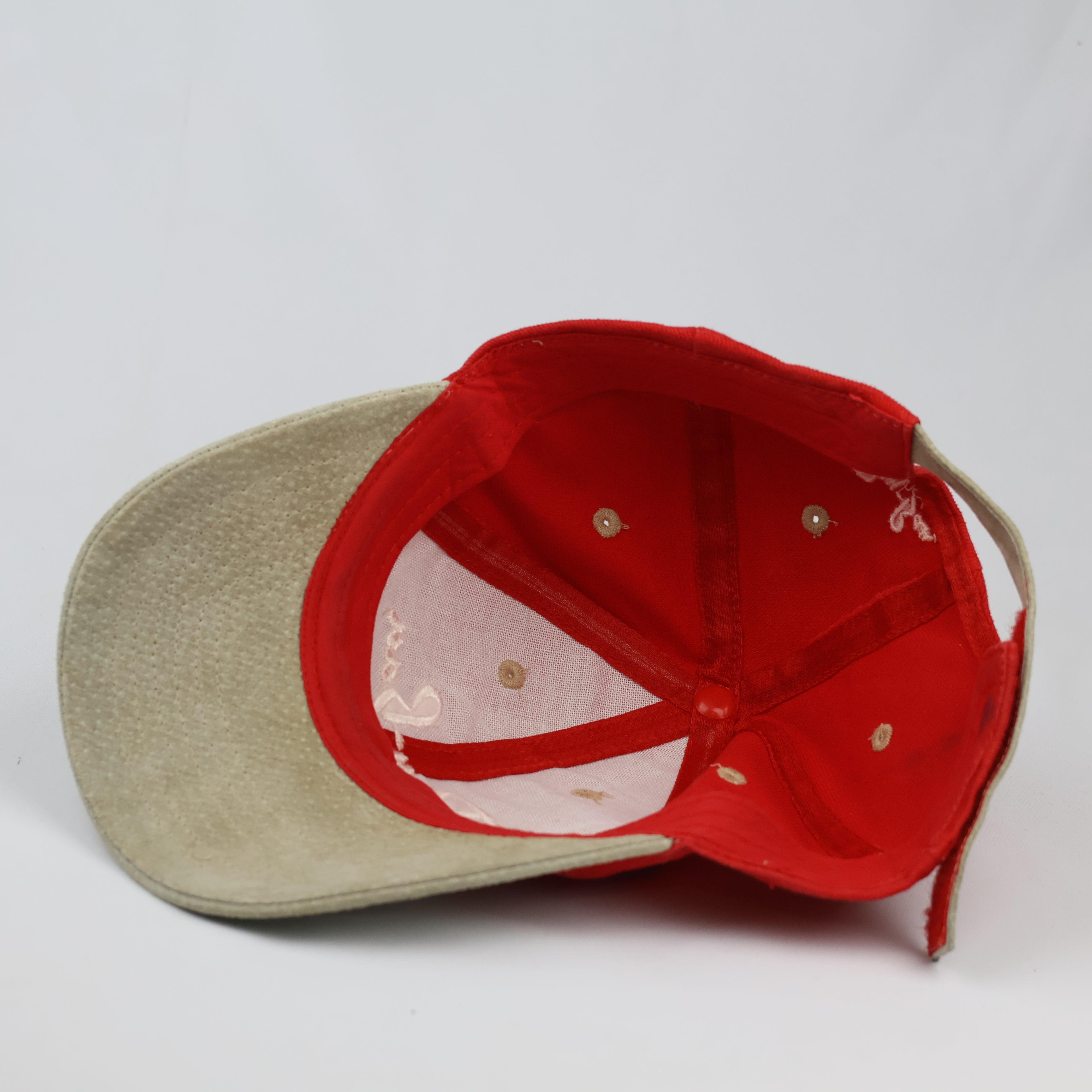 Thrifted Ray-Ban Spellout Logo Red Dad Hat with Suede Brim