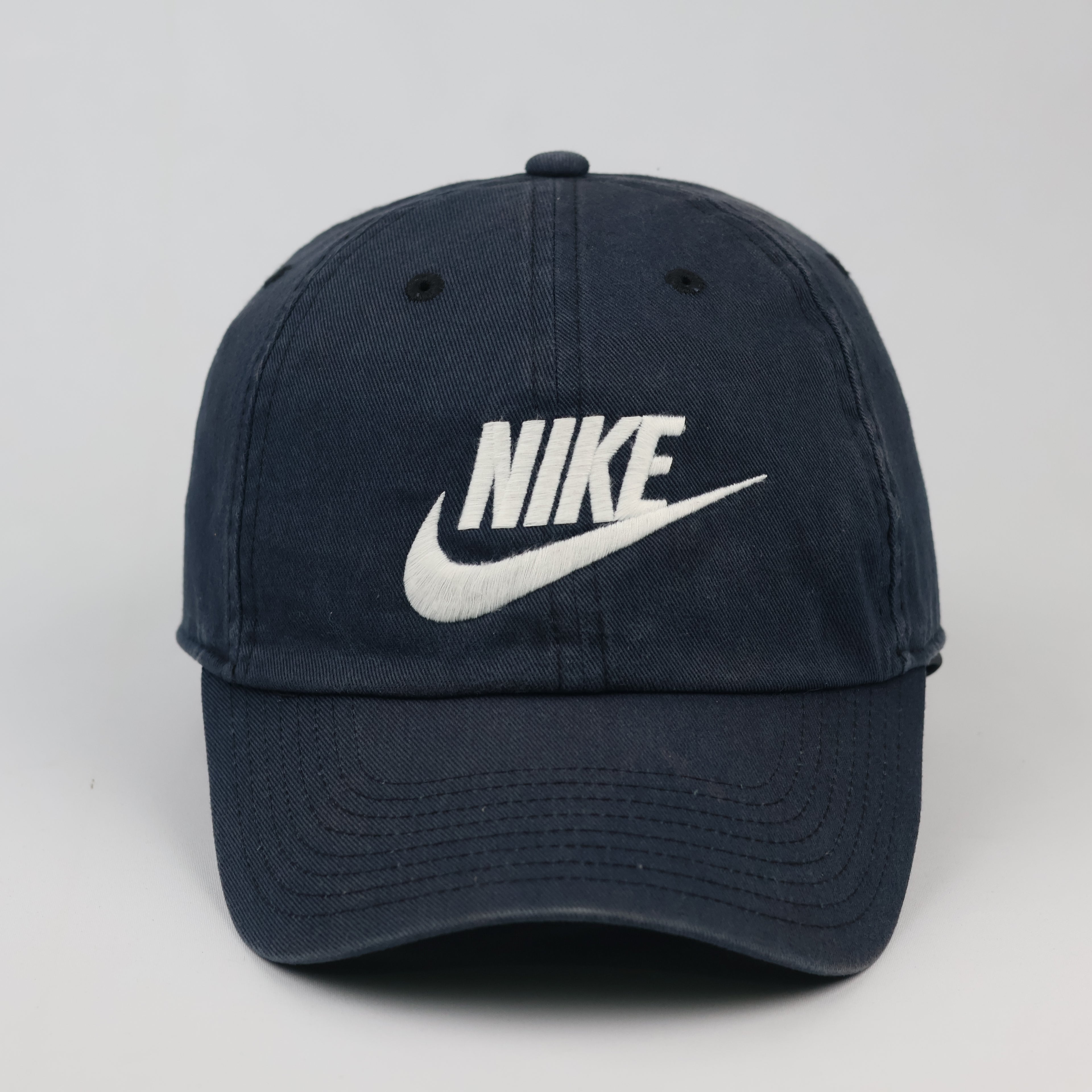 Thrifted Nike Swoosh Spellout Classic Navy Baseball Cap