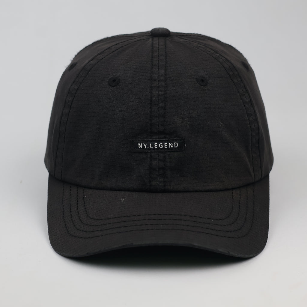 Thrifted NY Legend Minimalist Black Strapback Dad Hat