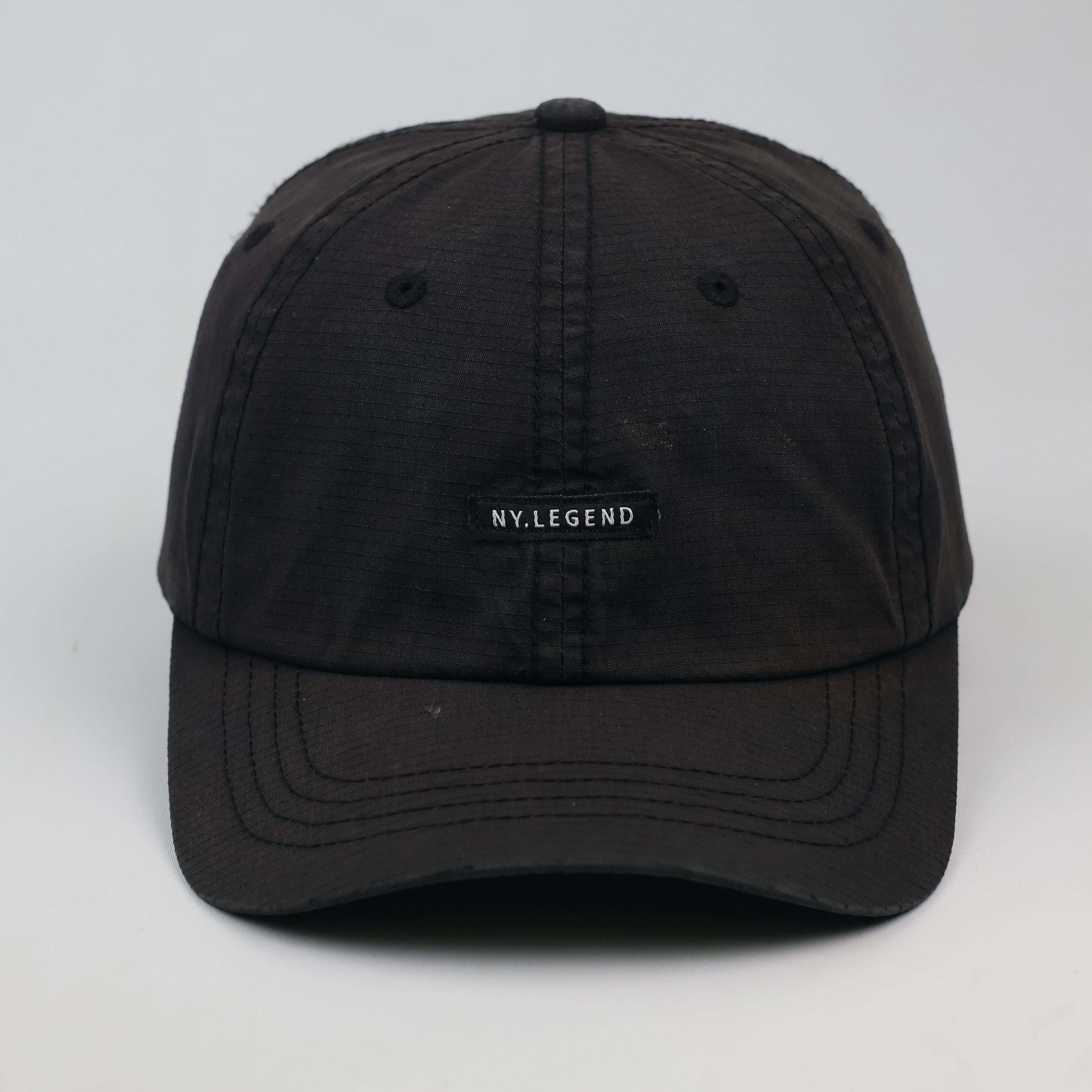 Thrifted NY Legend Minimalist Black Strapback Dad Hat