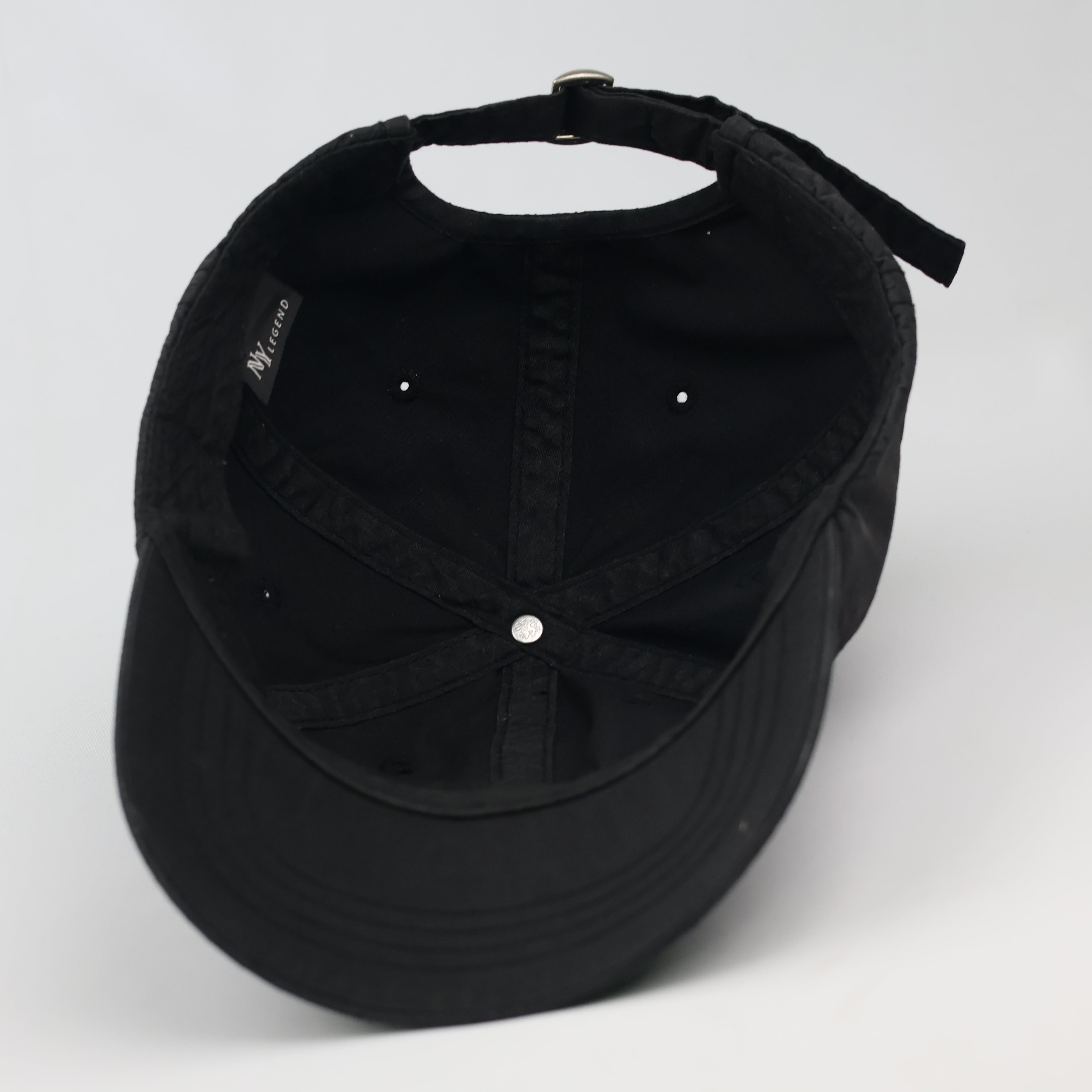 Thrifted NY Legend Minimalist Black Strapback Dad Hat
