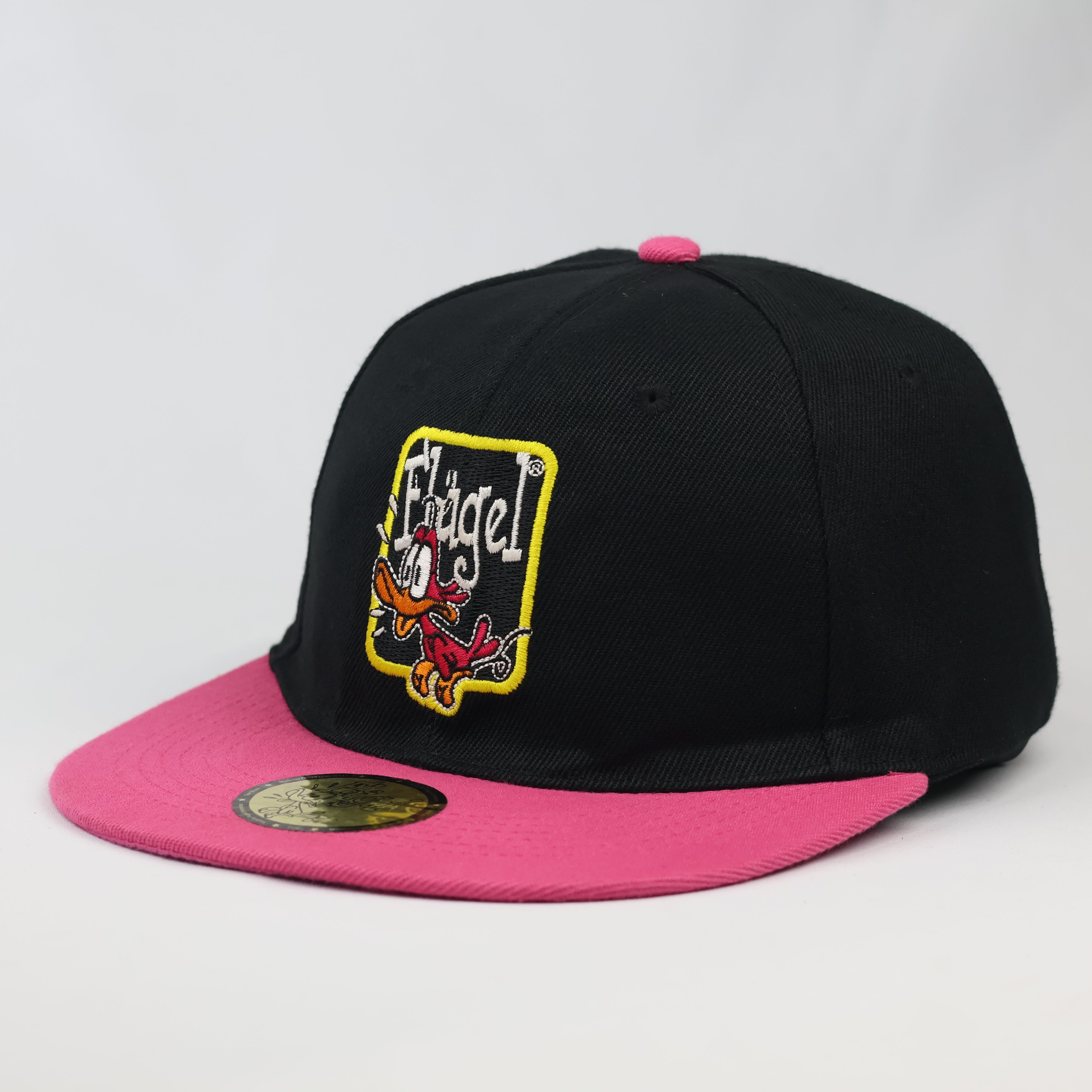 Vintage Flügel Black & Pink Embroidered Duck Logo Flat Brim Hat