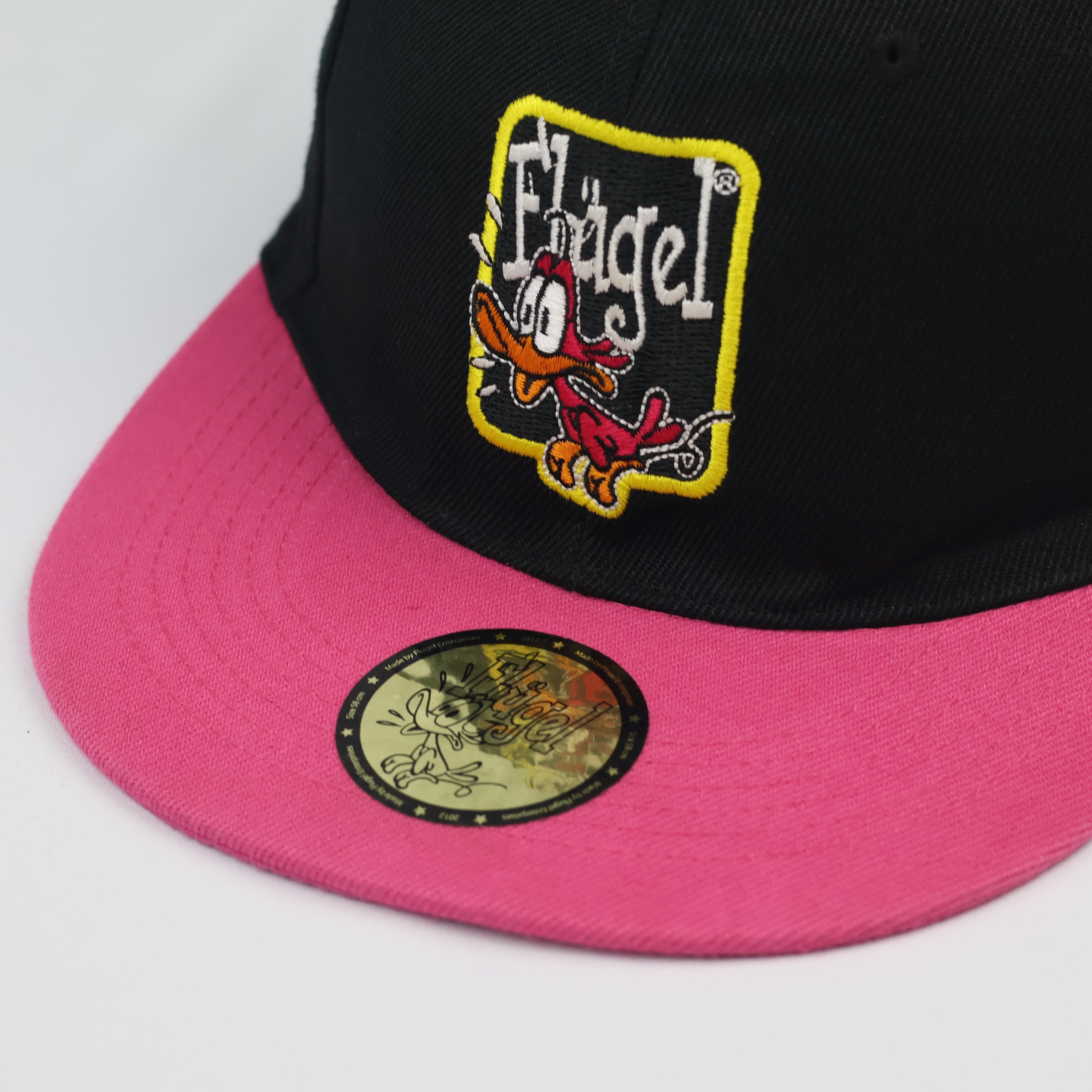 Vintage Flügel Black & Pink Embroidered Duck Logo Flat Brim Hat