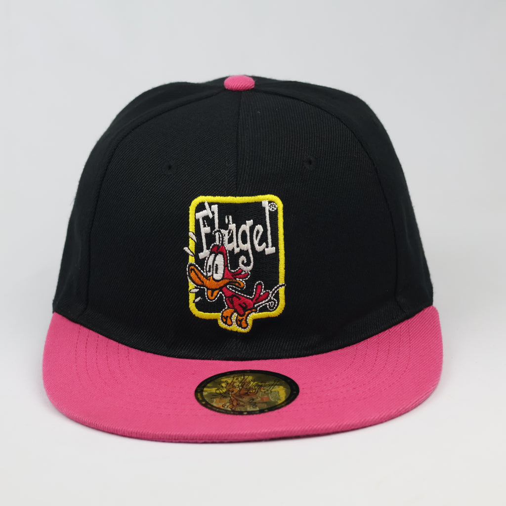 Vintage Flügel Black & Pink Embroidered Duck Logo Flat Brim Hat