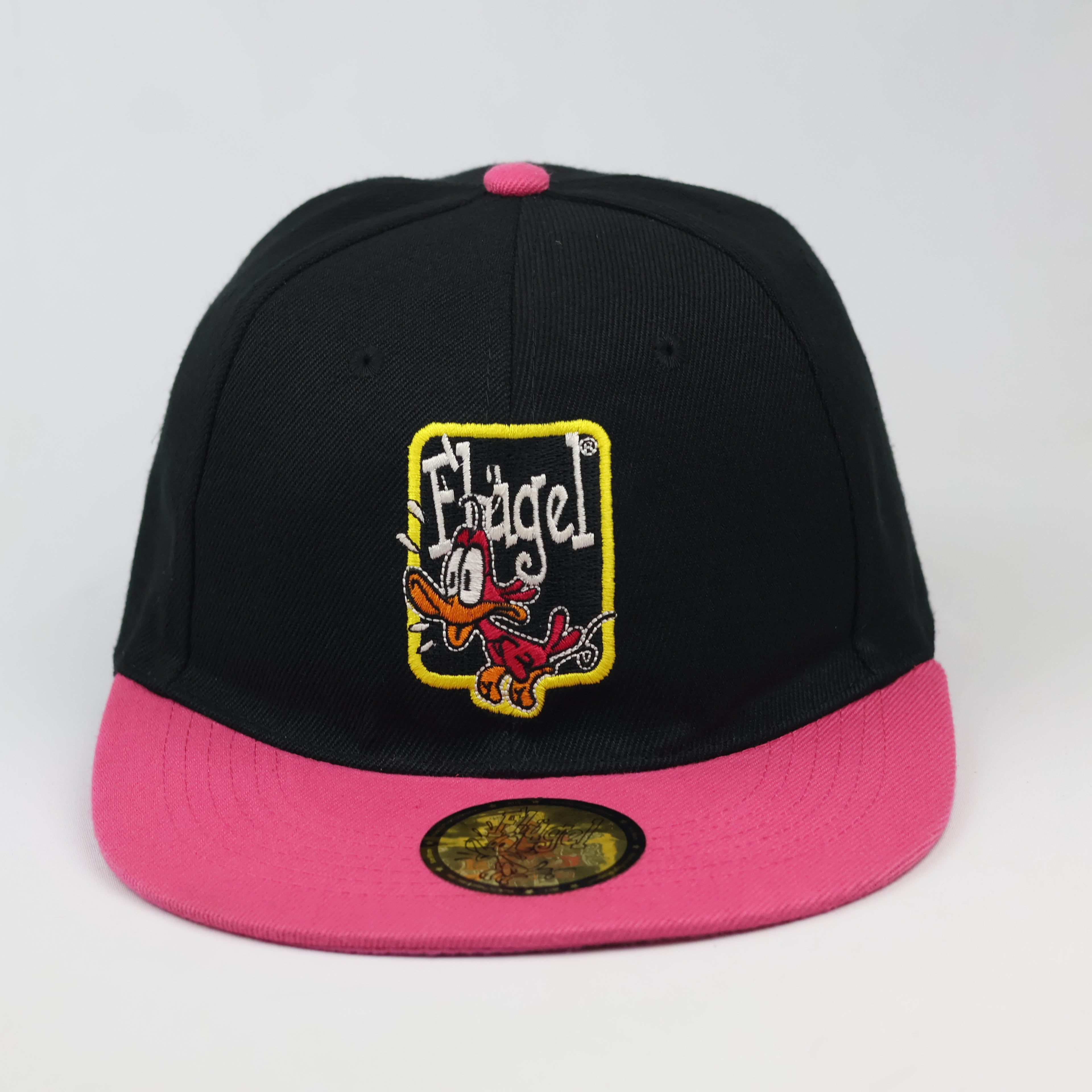 Vintage Flügel Black & Pink Embroidered Duck Logo Flat Brim Hat