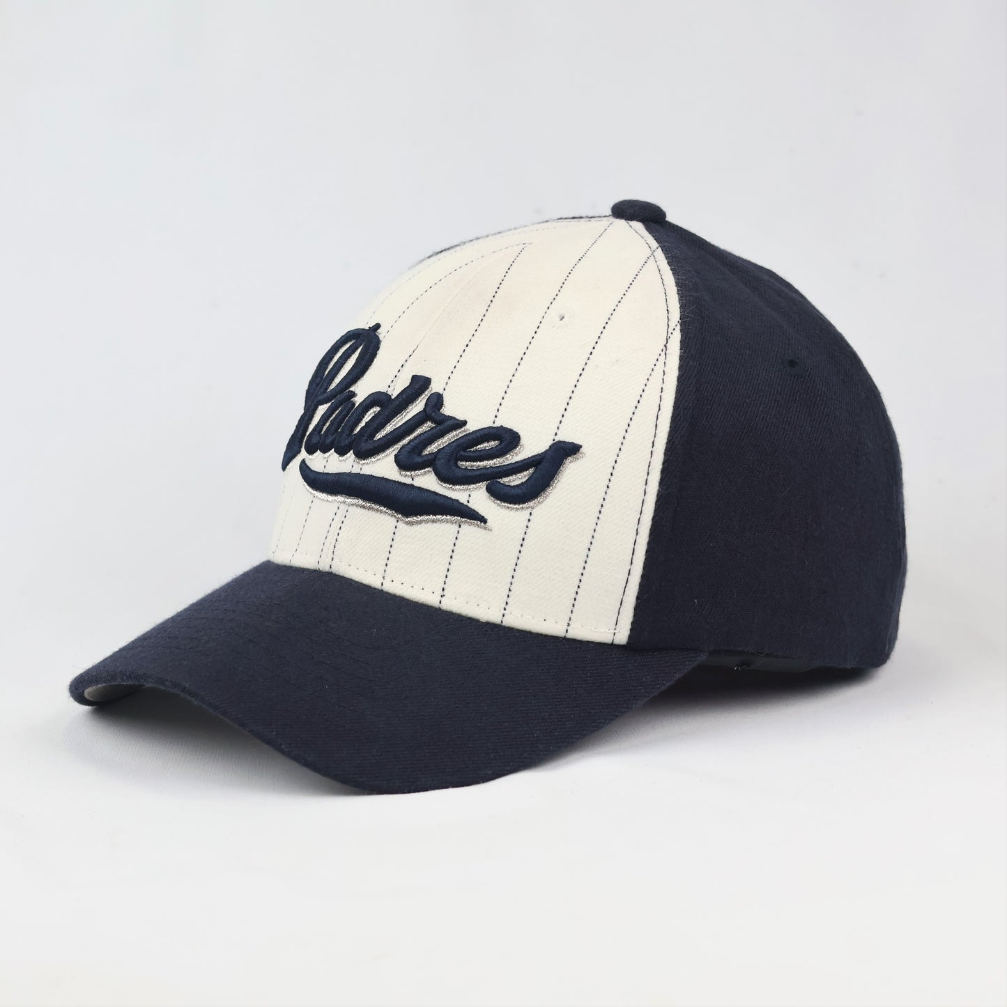 Vintage-Style Padres Script Snapback Hat - Navy Blue/Cream Pinstripe