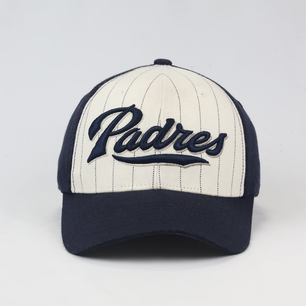 Vintage-Style Padres Script Snapback Hat - Navy Blue/Cream Pinstripe