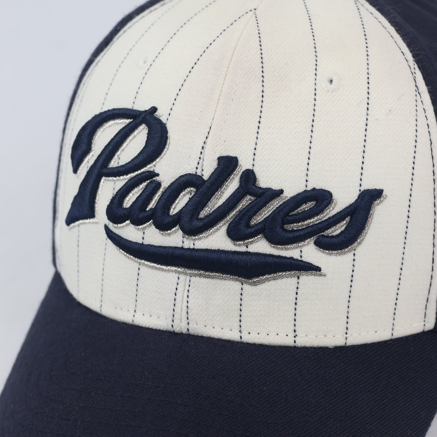 Vintage-Style Padres Script Snapback Hat - Navy Blue/Cream Pinstripe