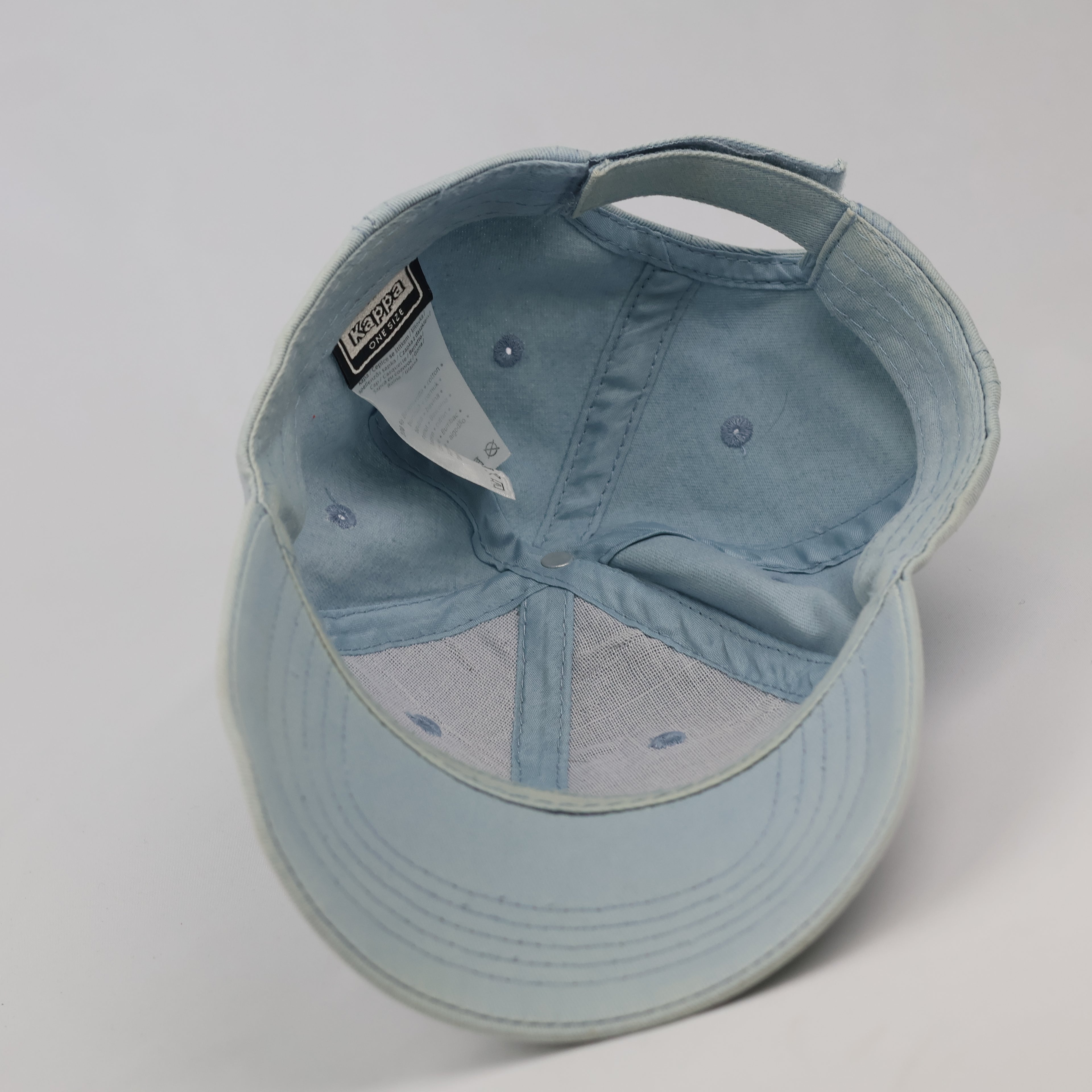 Thrifted Kappa Omini Logo Light Wash Denim Blue Cap