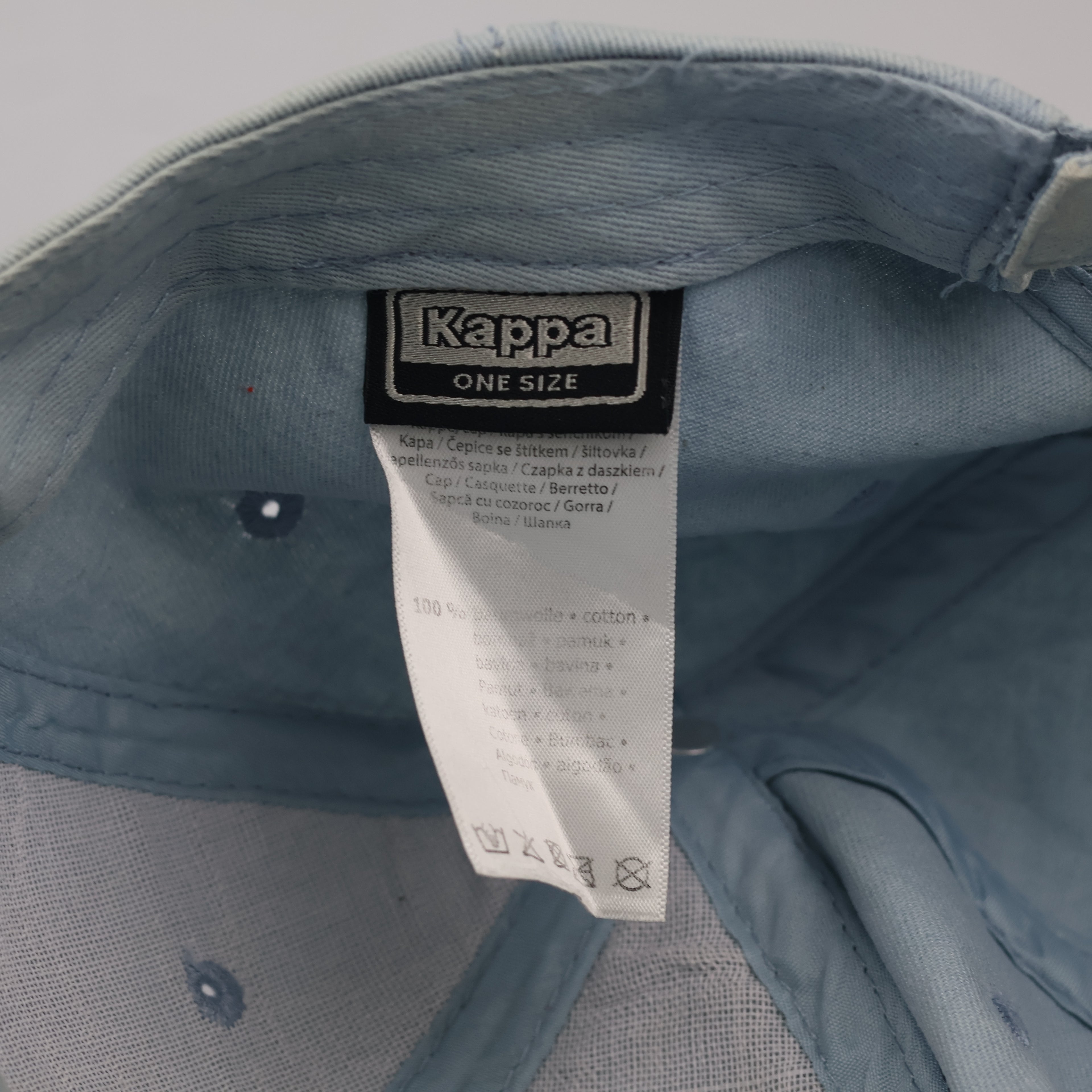 Thrifted Kappa Omini Logo Light Wash Denim Blue Cap