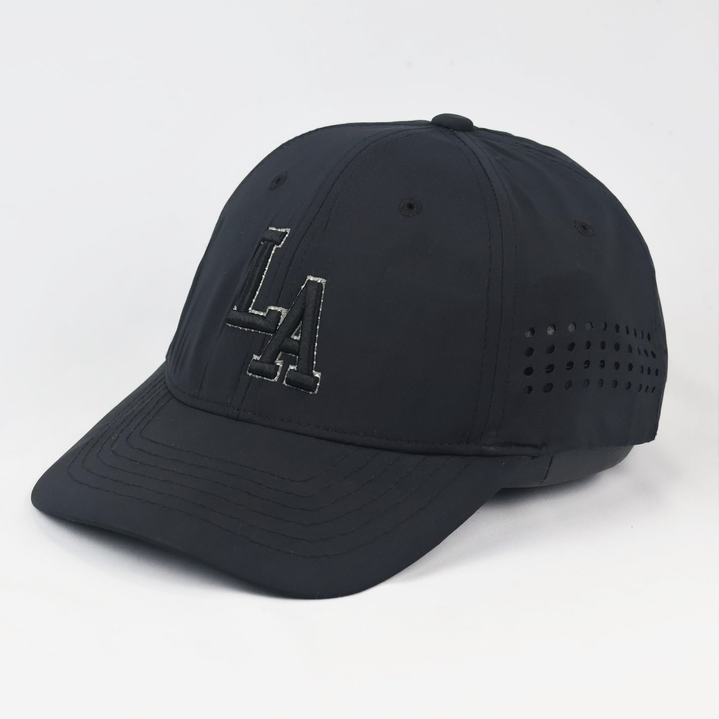 LA Graphic Baseball Thrifted Cap - Breathable Black Performance Hat XXL
