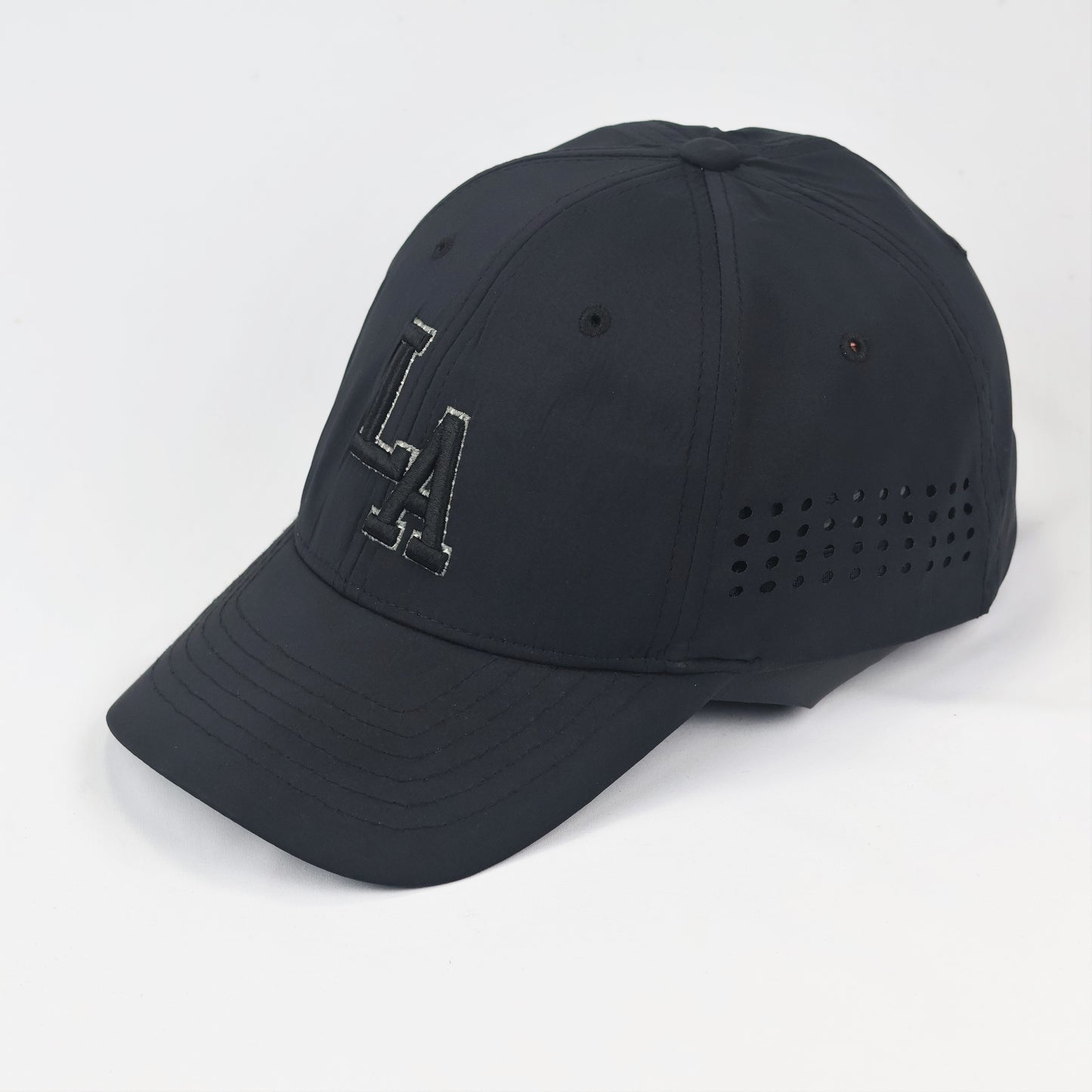 LA Graphic Baseball Thrifted Cap - Breathable Black Performance Hat XXL