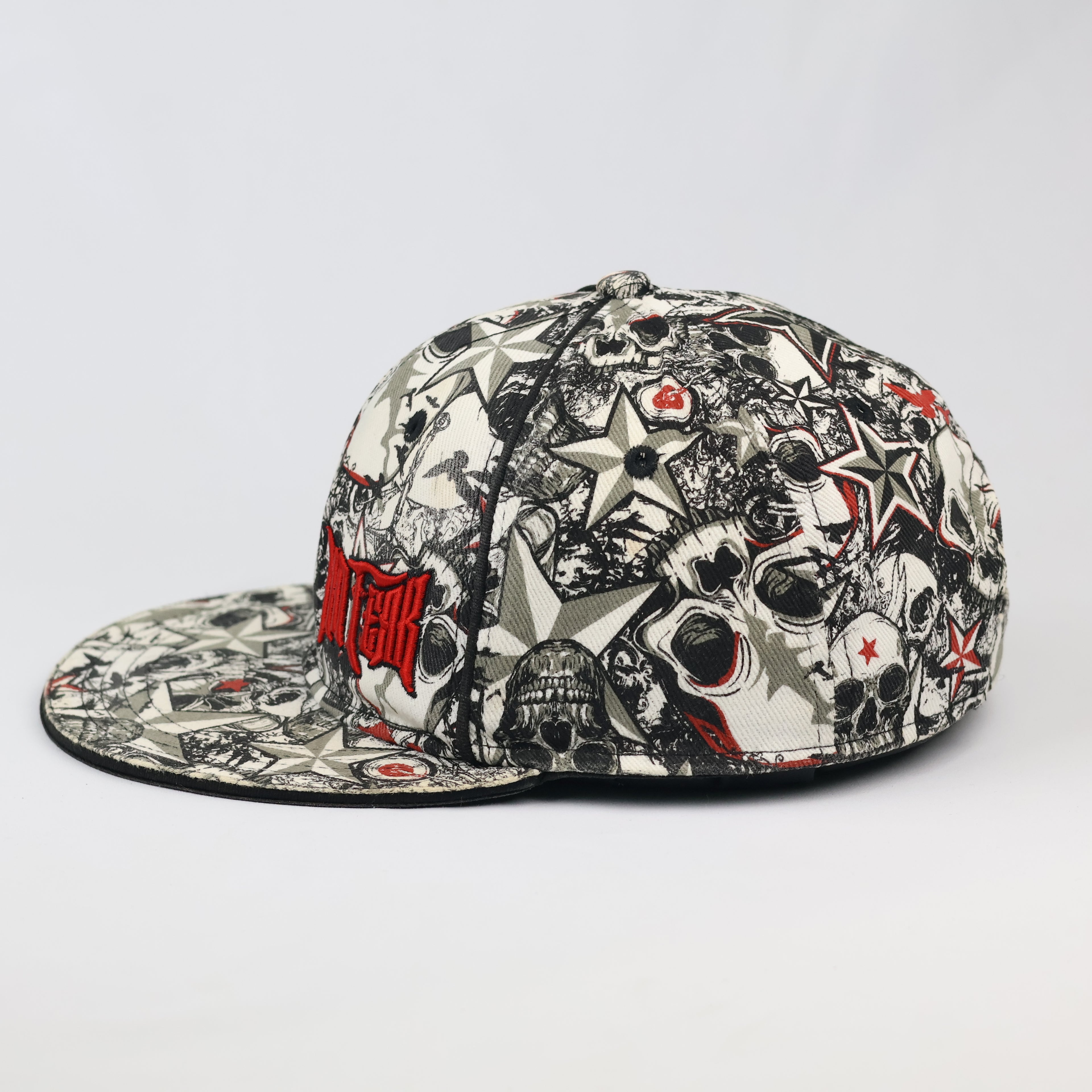 Thrifted No Fear Red Embroidered Logo Flat Brim Skate Cap
