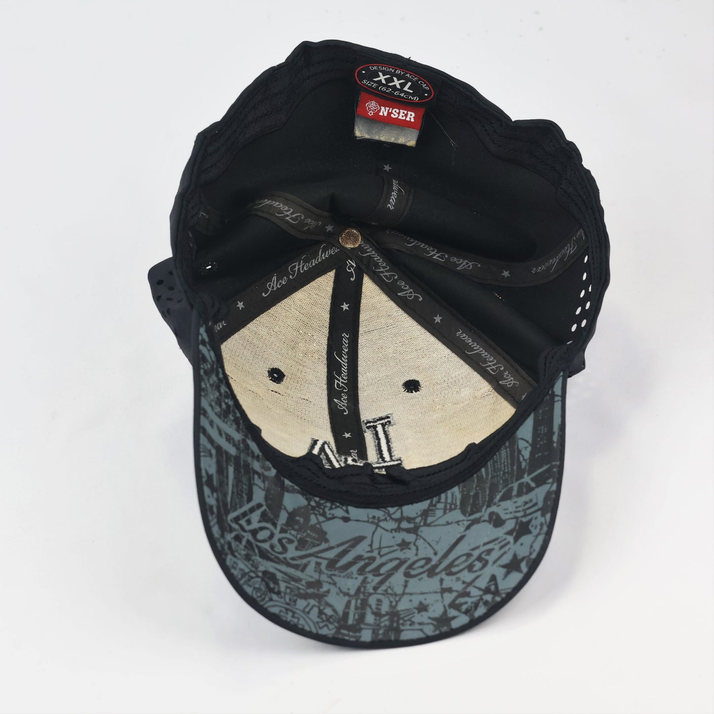 LA Graphic Baseball Thrifted Cap - Breathable Black Performance Hat XXL